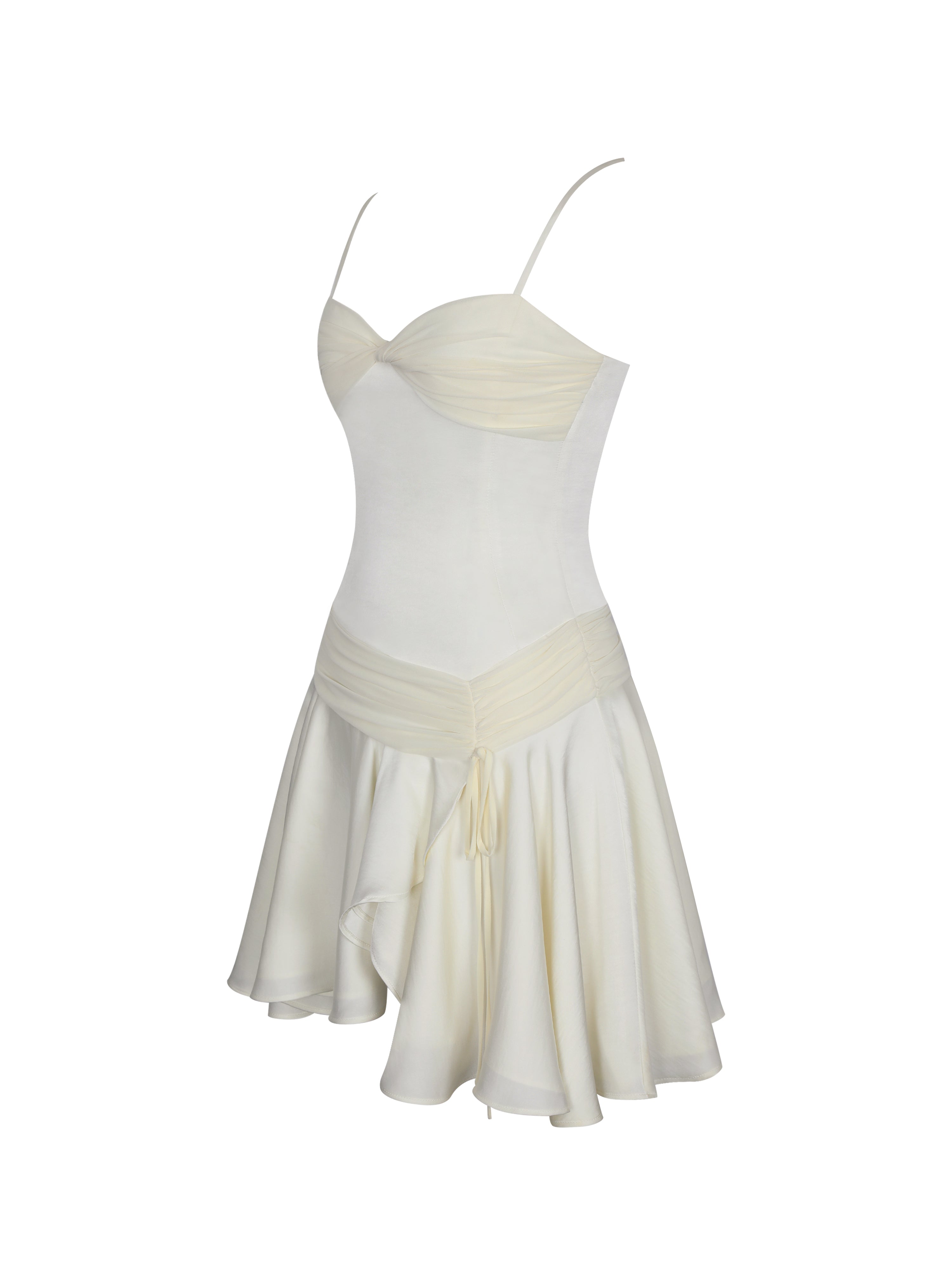 Yvonne Ivory Satin Asymmetrical Ruched Mini Dress