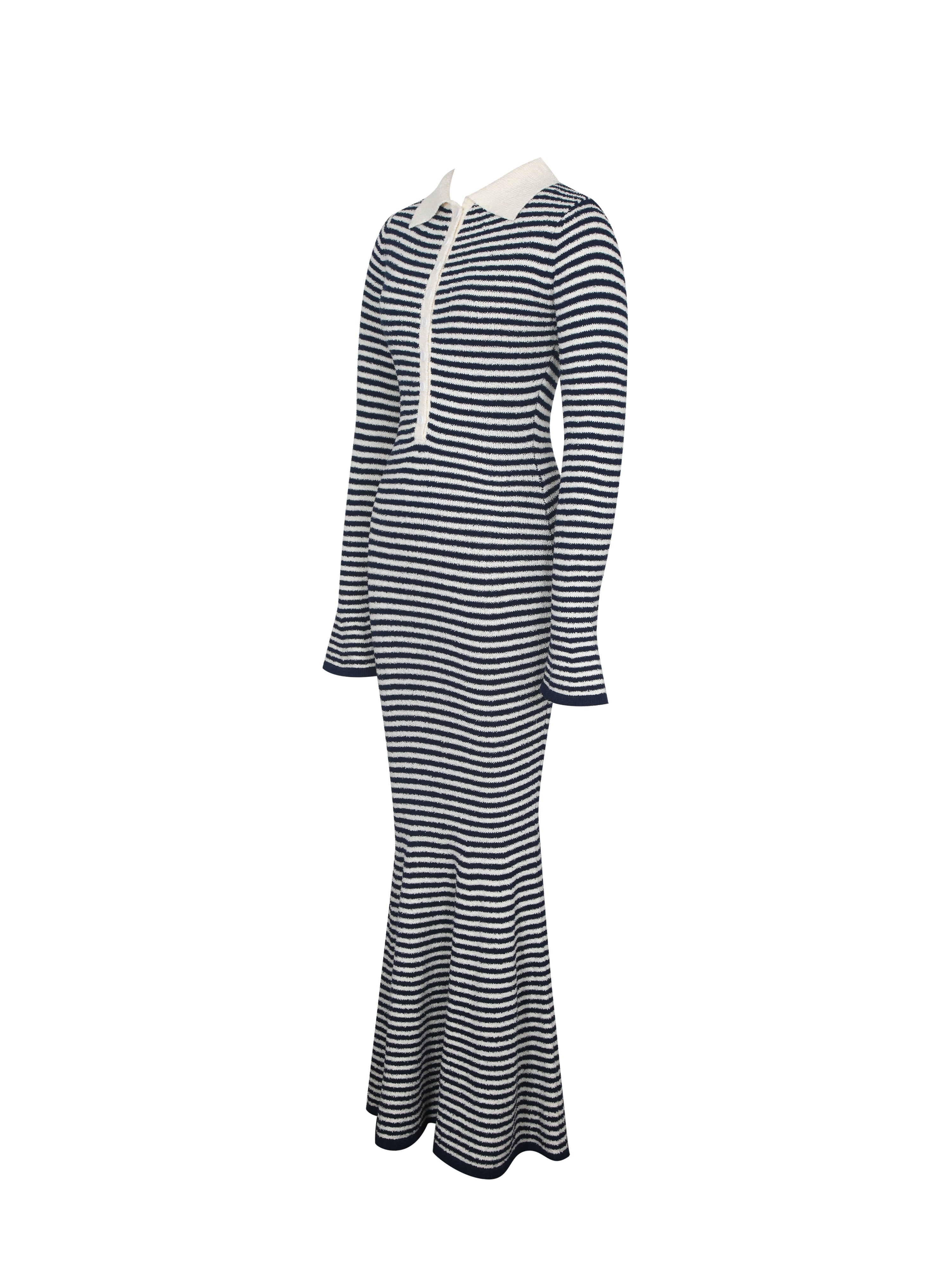 Xelie Navy & White Cotton Terry Knit Mermaid Maxi Dress