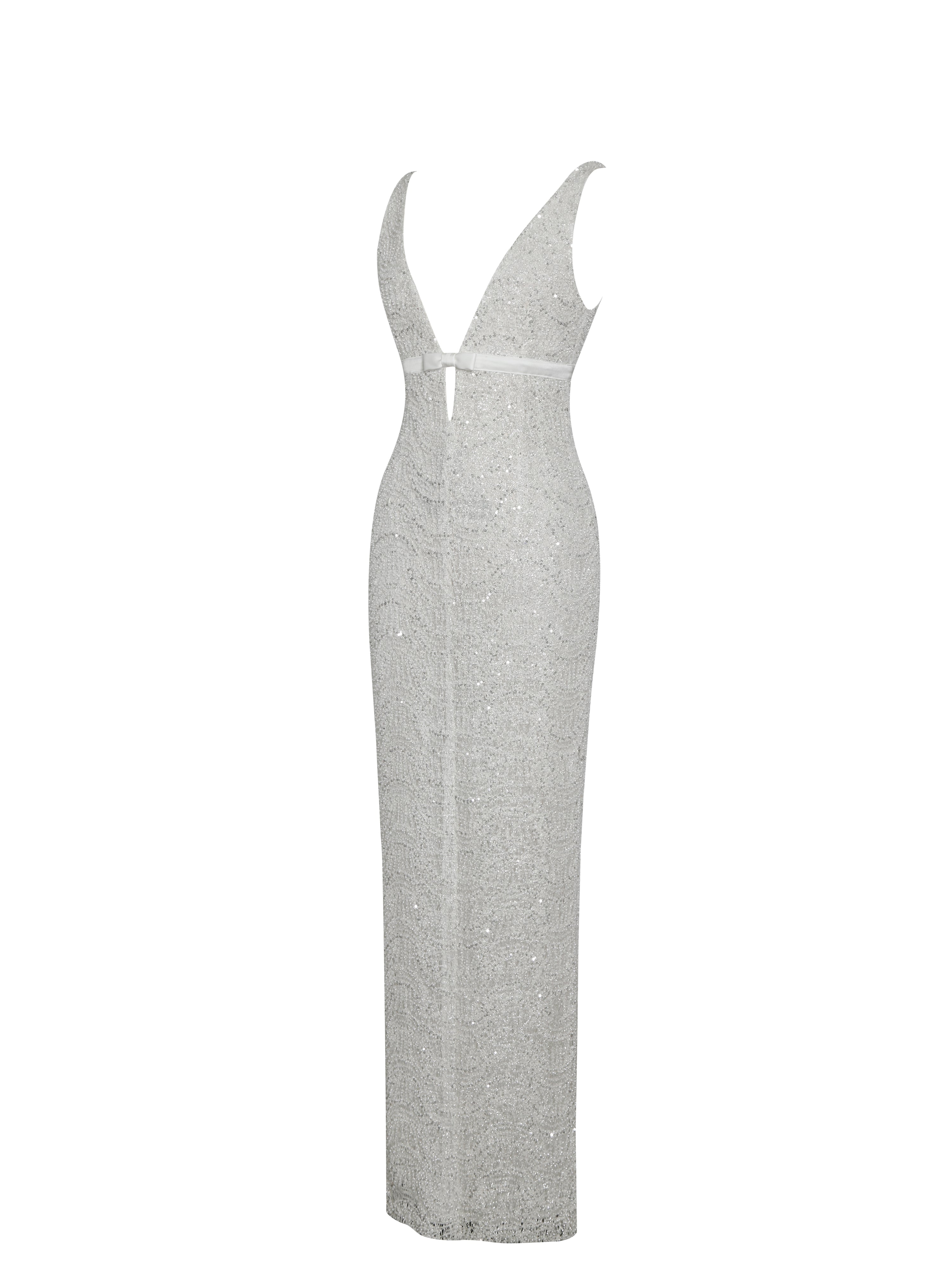 Adelaide White Beaded Sequin Net Bodycon Gown