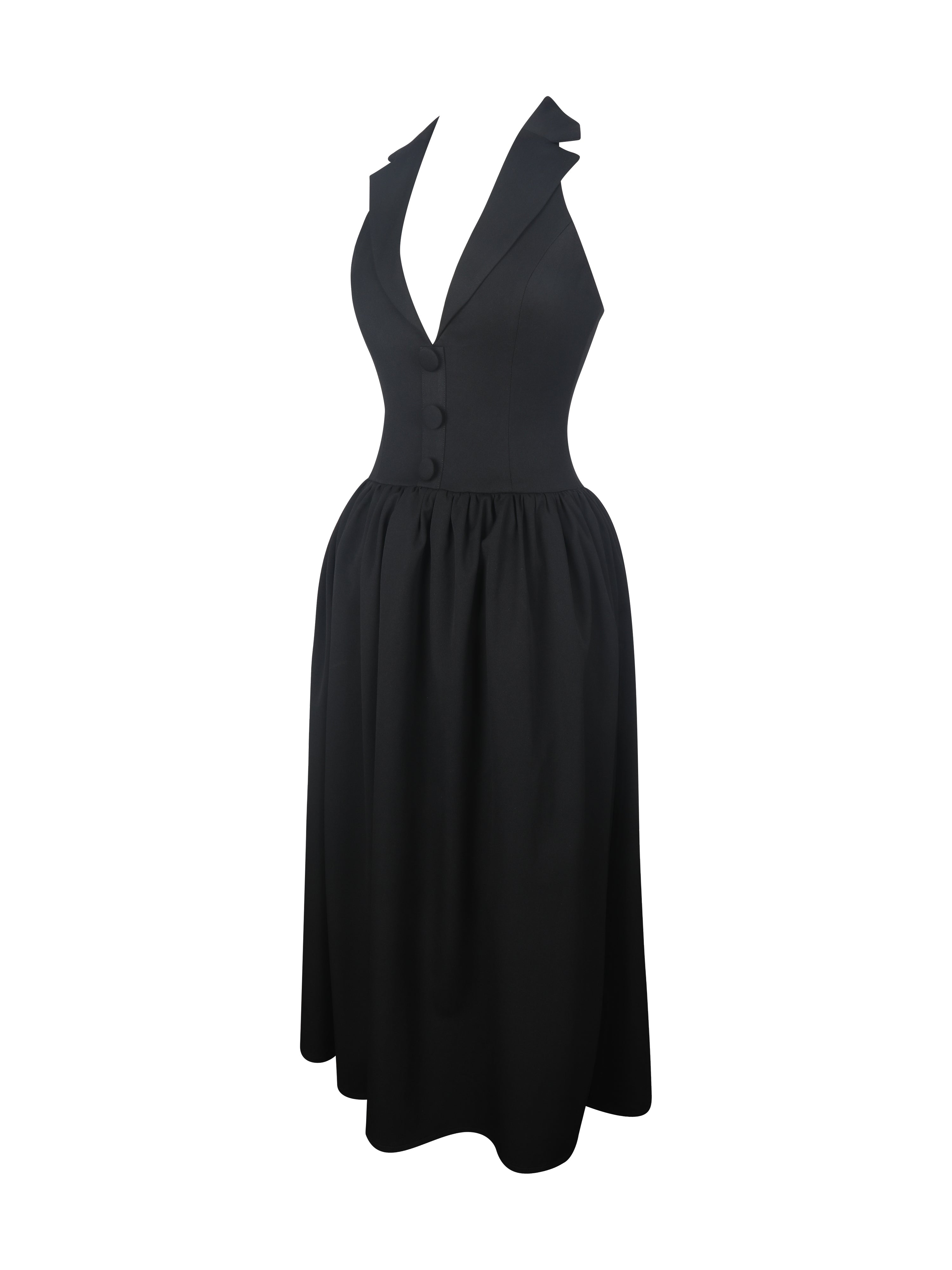 Delaney Black Lapel Halter Midi A-Line Dress