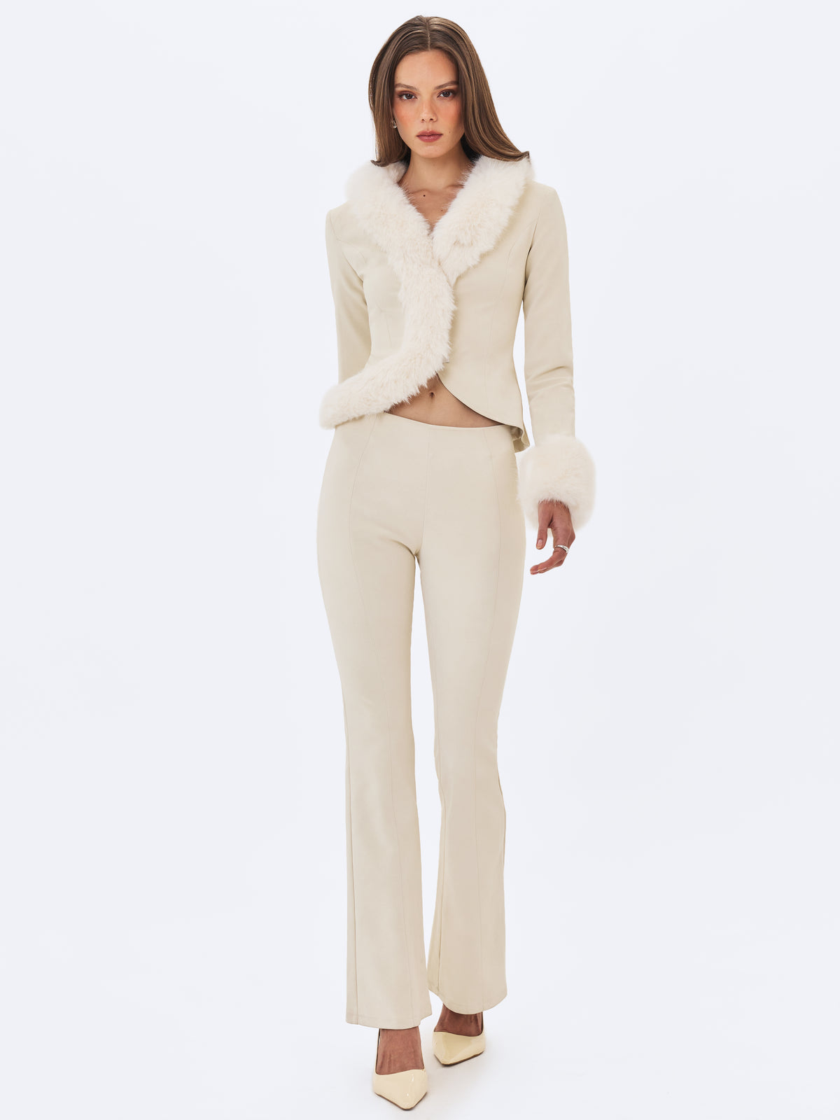 Adriana Cream Soft Leather Low Rise Boot Cut Pants