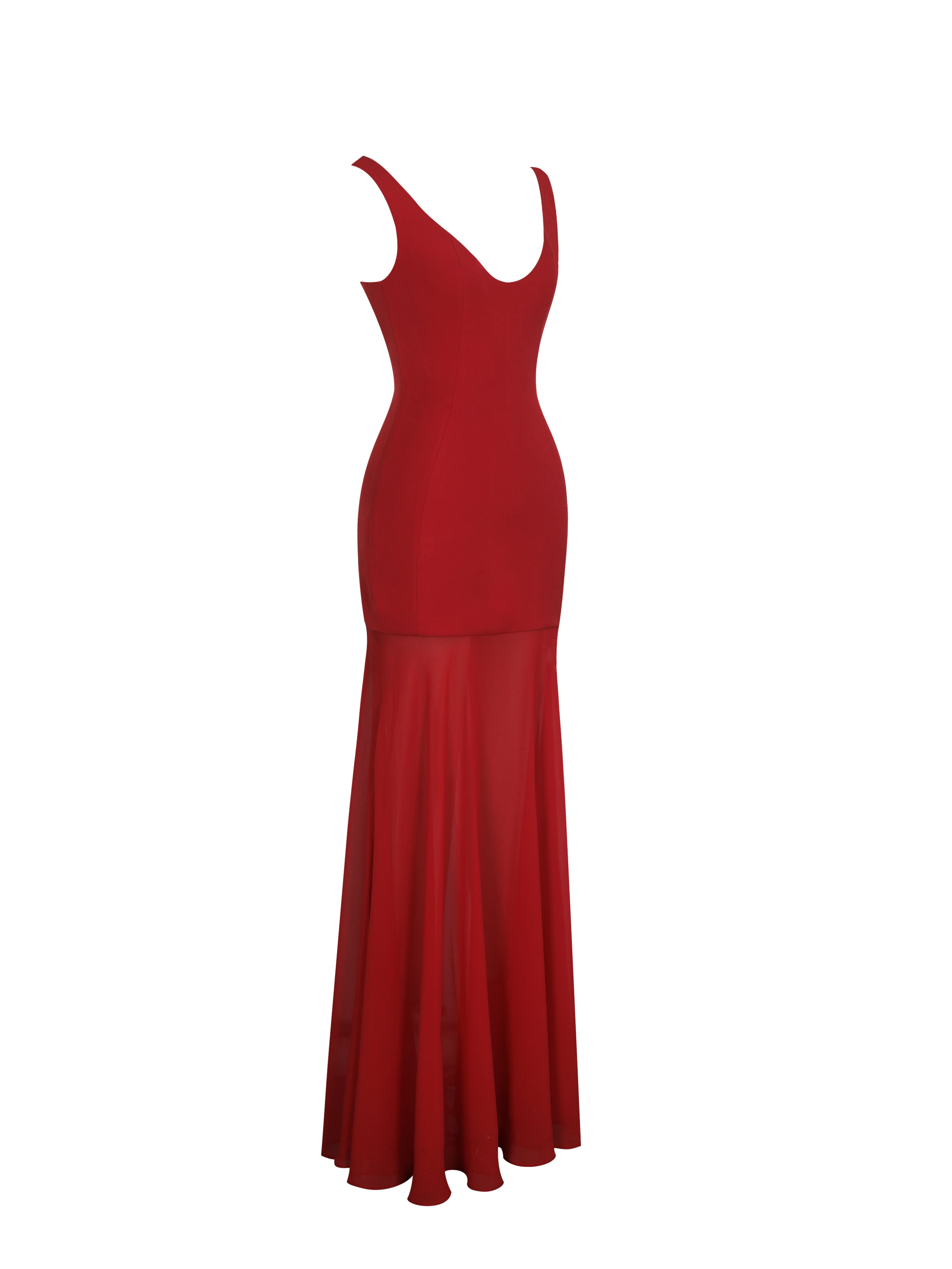 Verona Crimson Scoop Neck Flared Maxi Dress