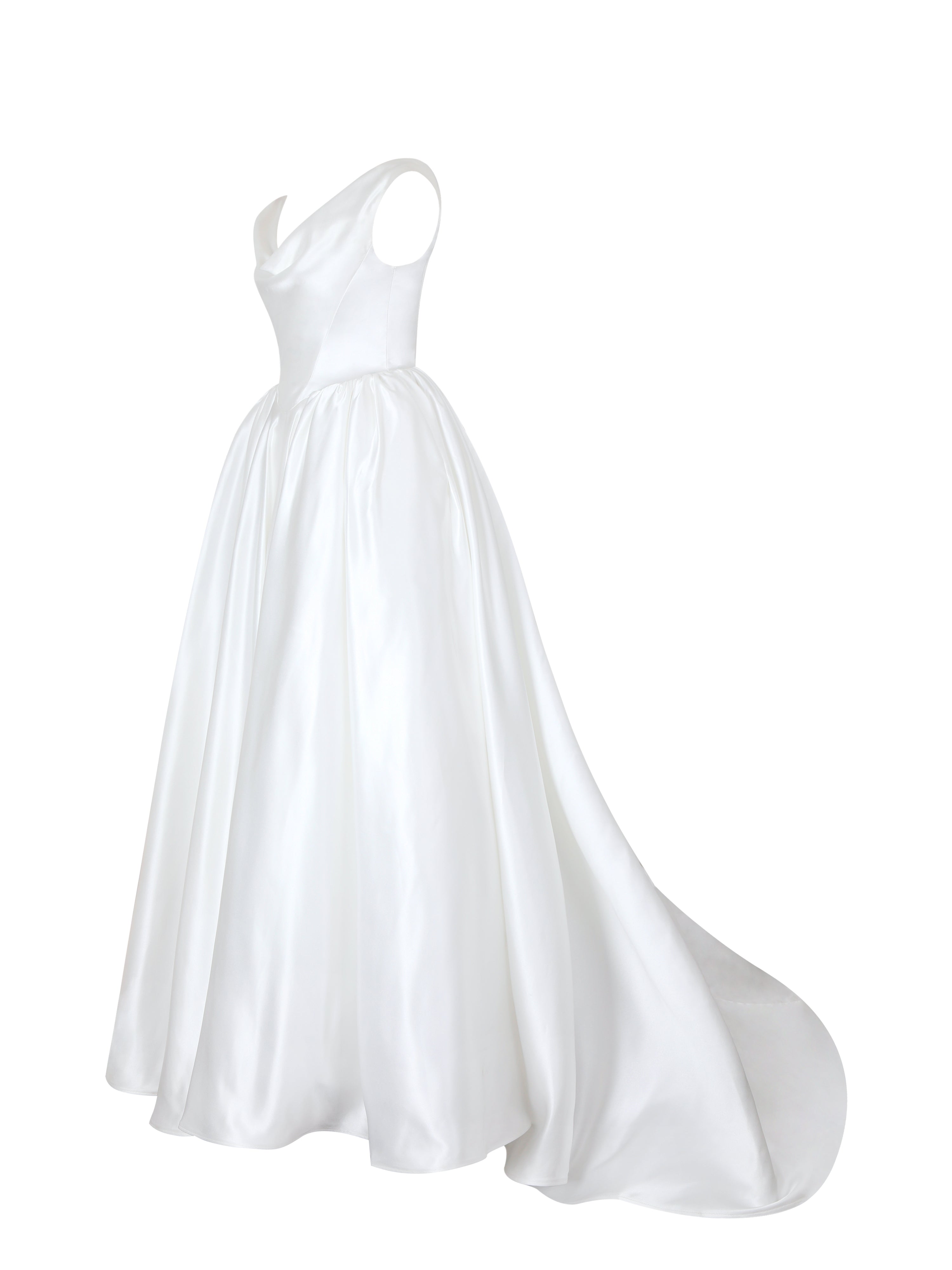 Unna White Satin Bardot Cowl Wedding Gown (PREORDER)