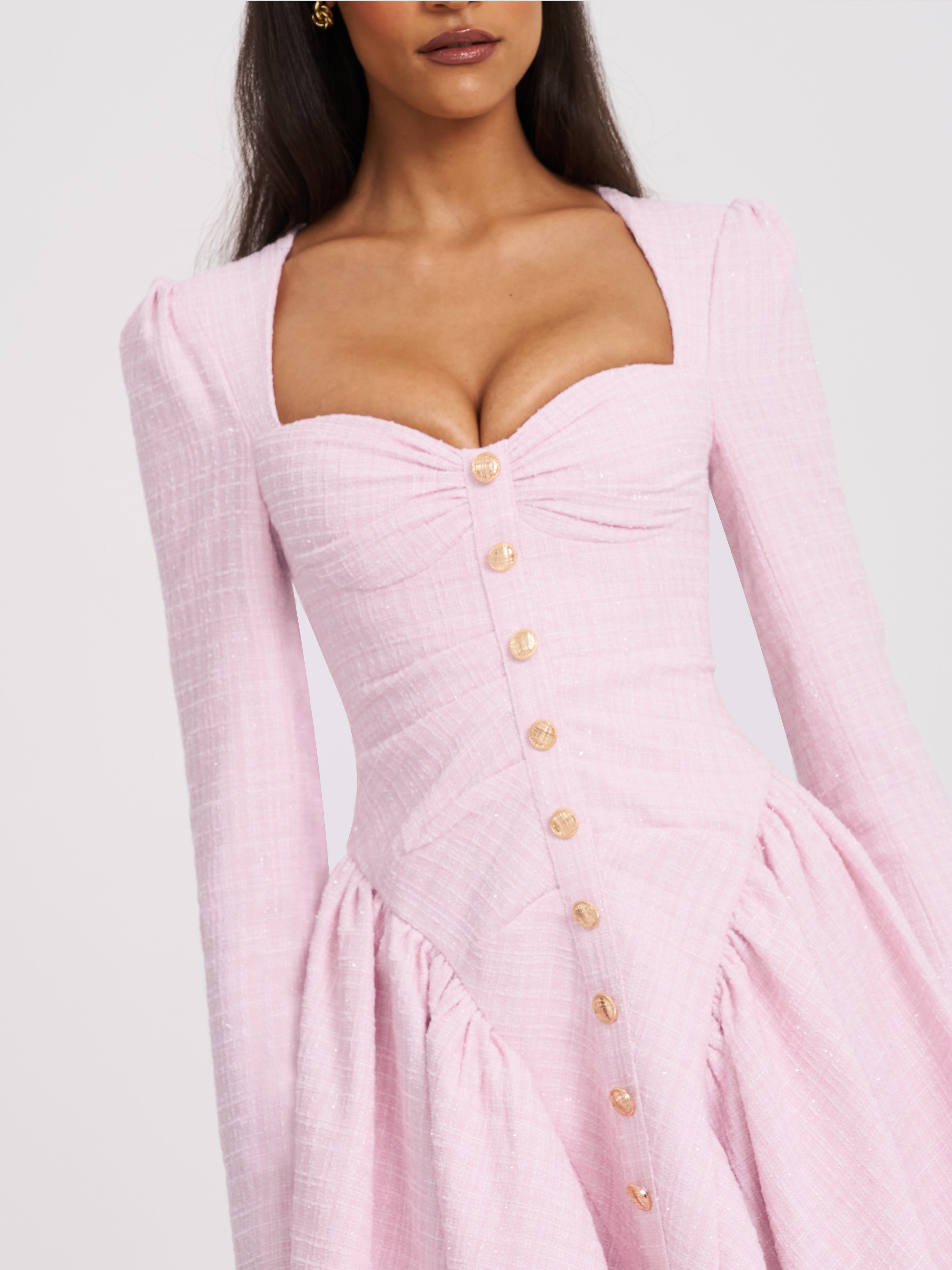 Tae Pink Tweed Long Sleeve Drop Waist Mini Dress (Archive Sale)