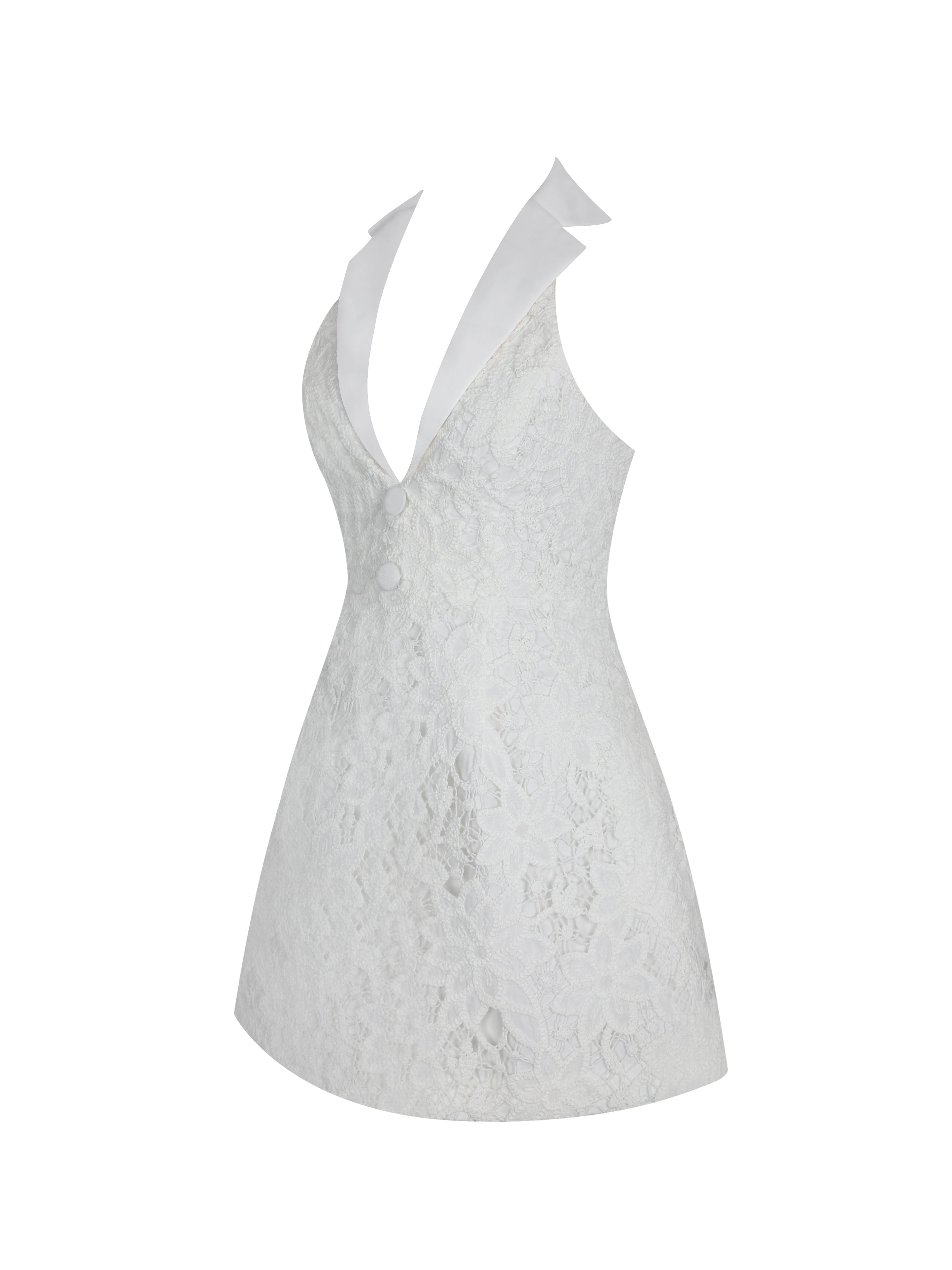 Ignacia White Cotton Lace Halter A-Line Mini Dress