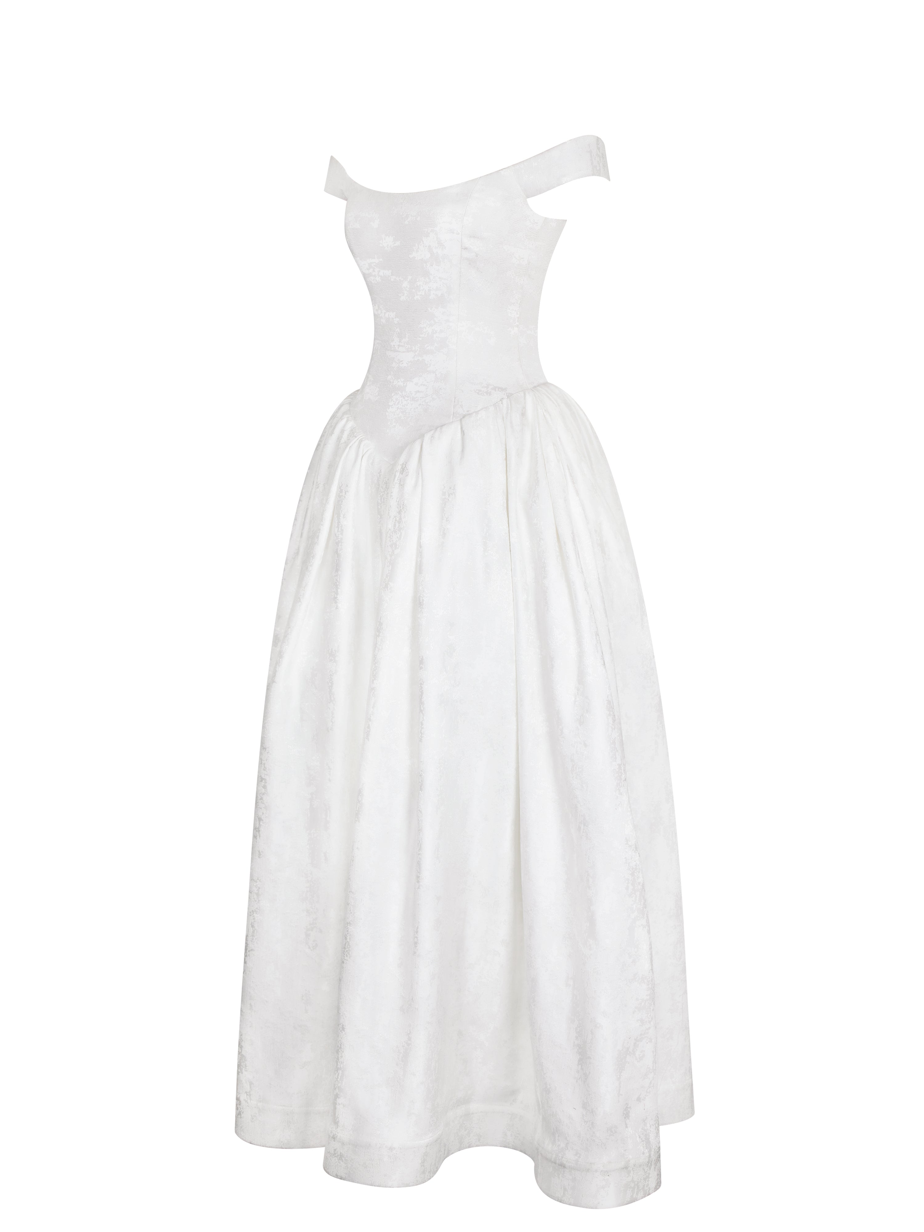 Tinsley White Jacquard Bardot Wedding Gown