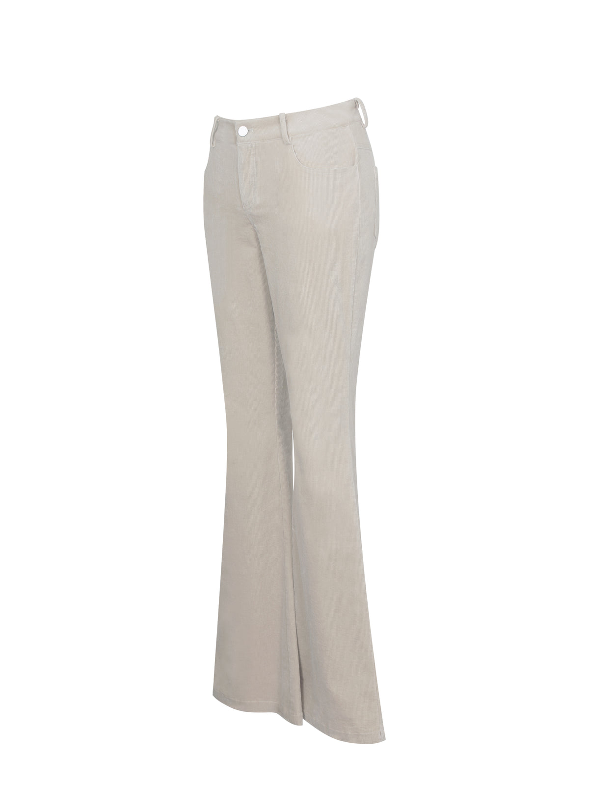 Romille Beige Cotton Corduroy Low-Rise Boot Cut Pants