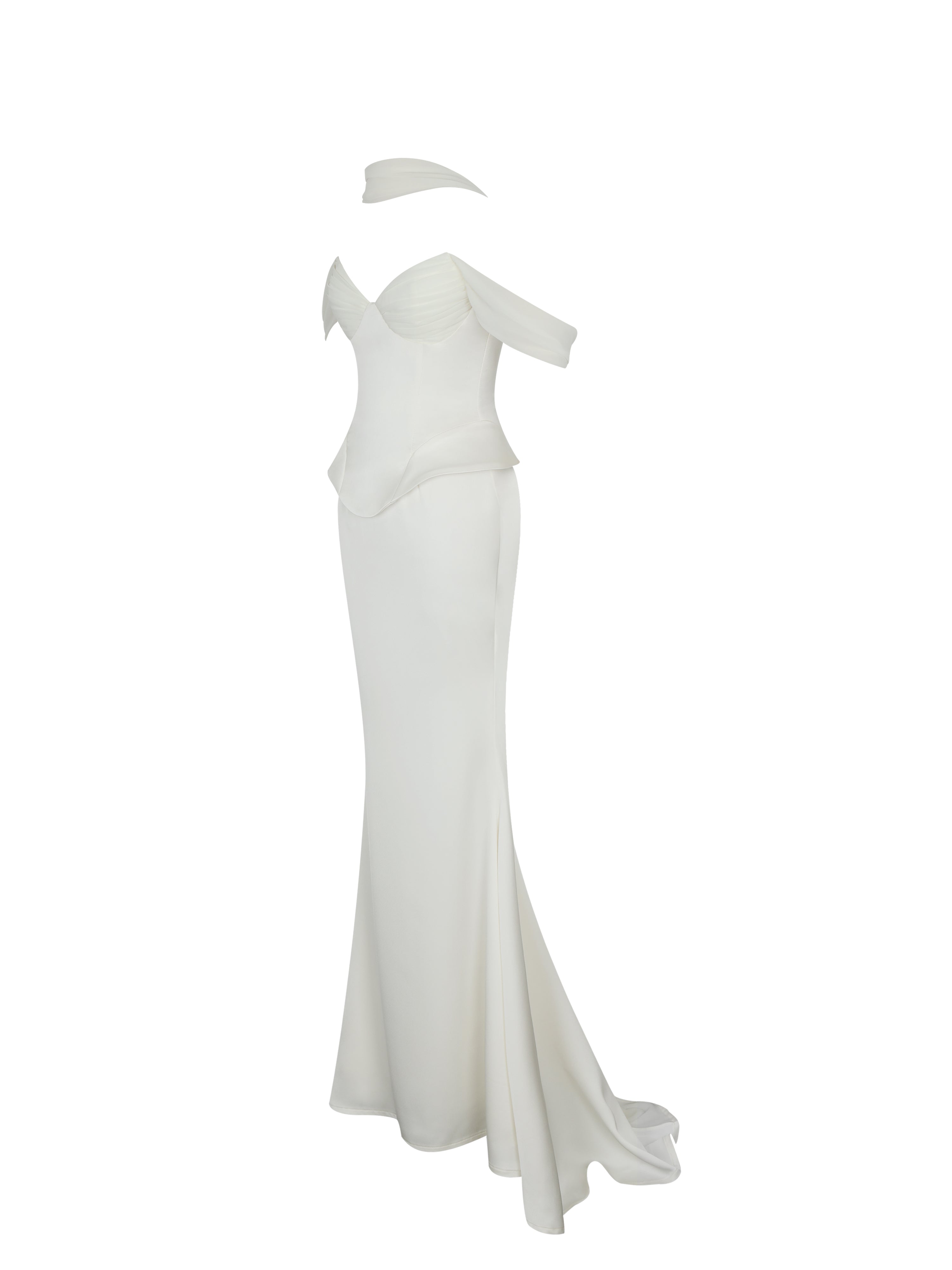 Jessalyn Ivory Sweetheart Peplum Mermaid Wedding Dress with Chiffon Scarf (PREORDER)