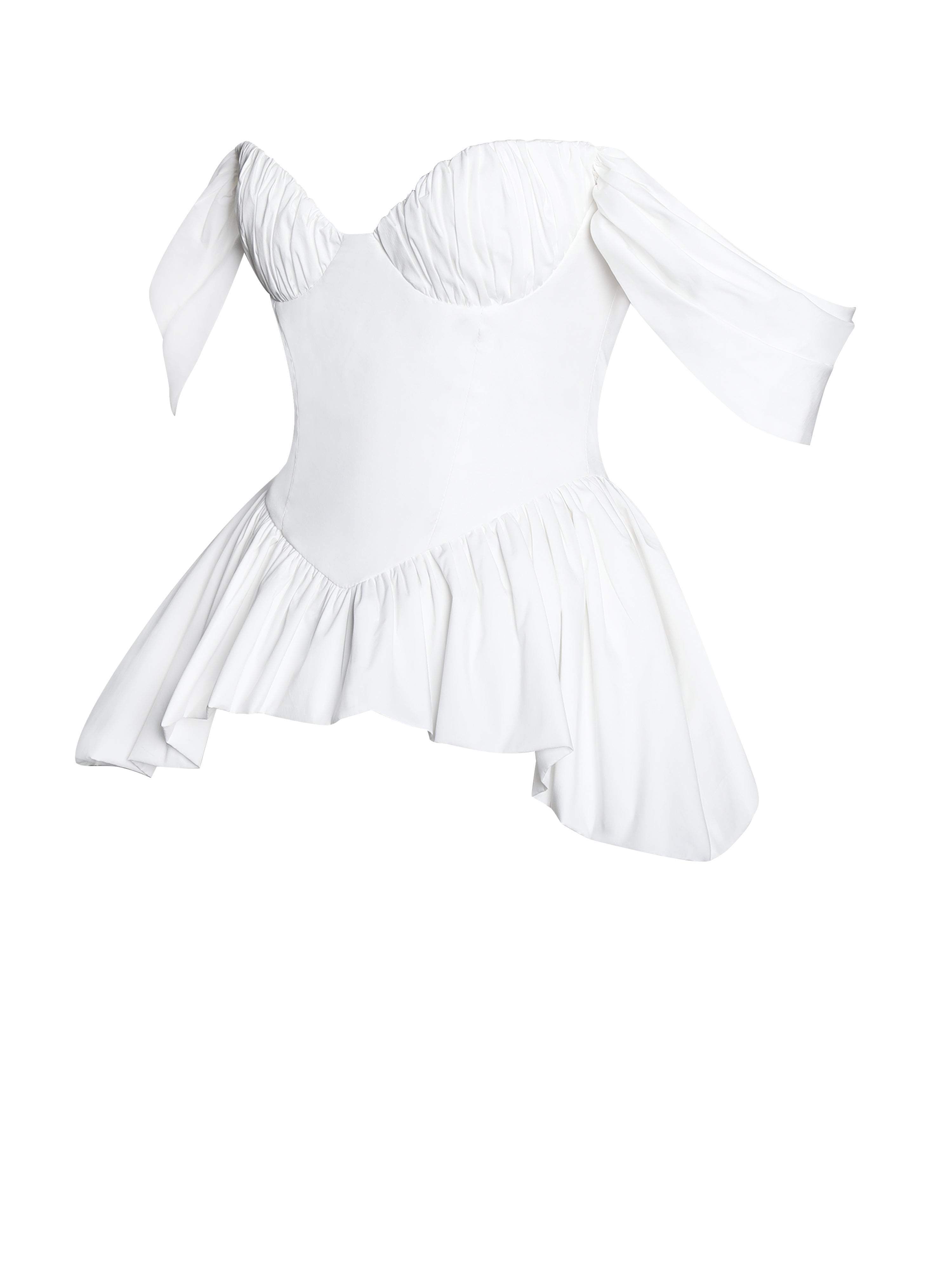 Qistina White Off-shoulder Bubble Hem Peplum Cotton Top