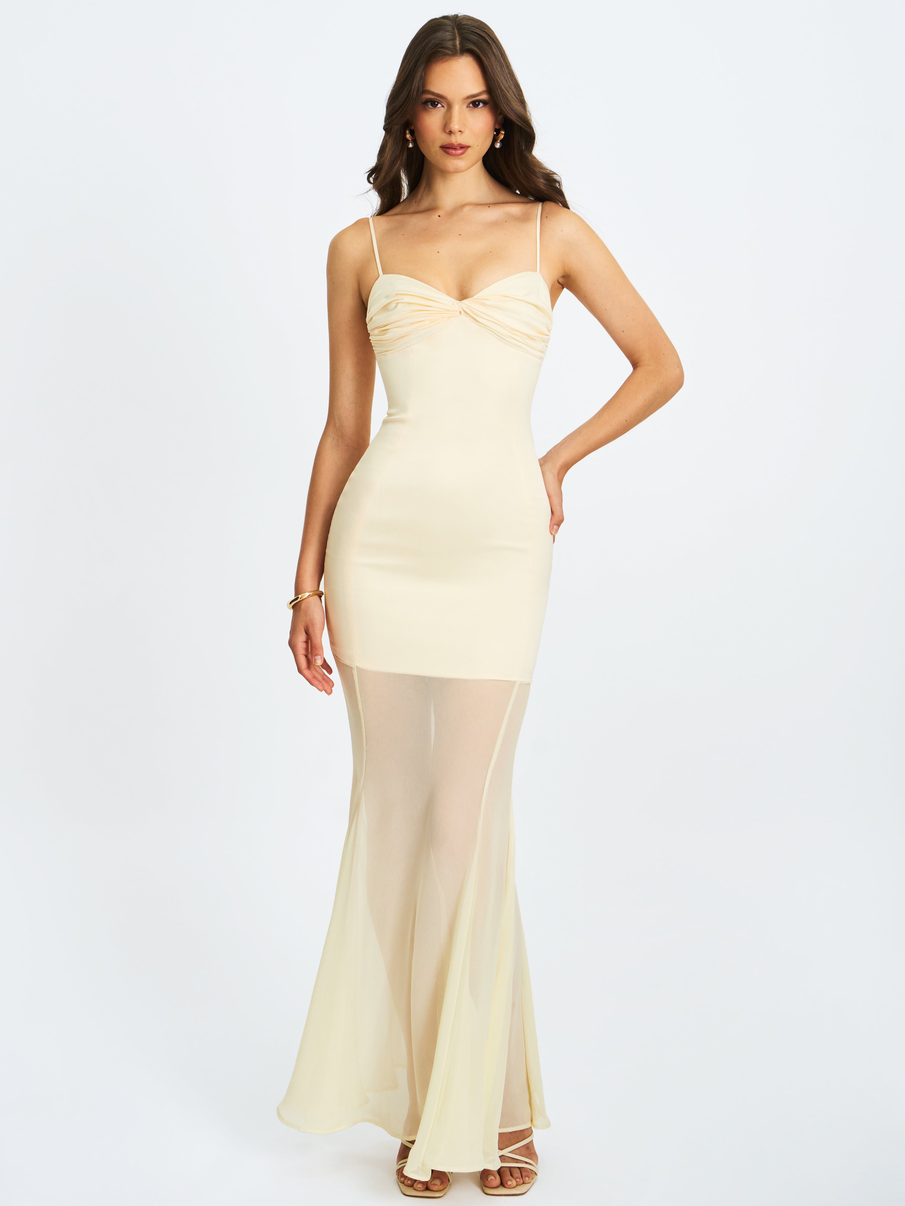 Zayne Butter Yellow Ruch Breast Chiffon Mermaid Maxi Dress