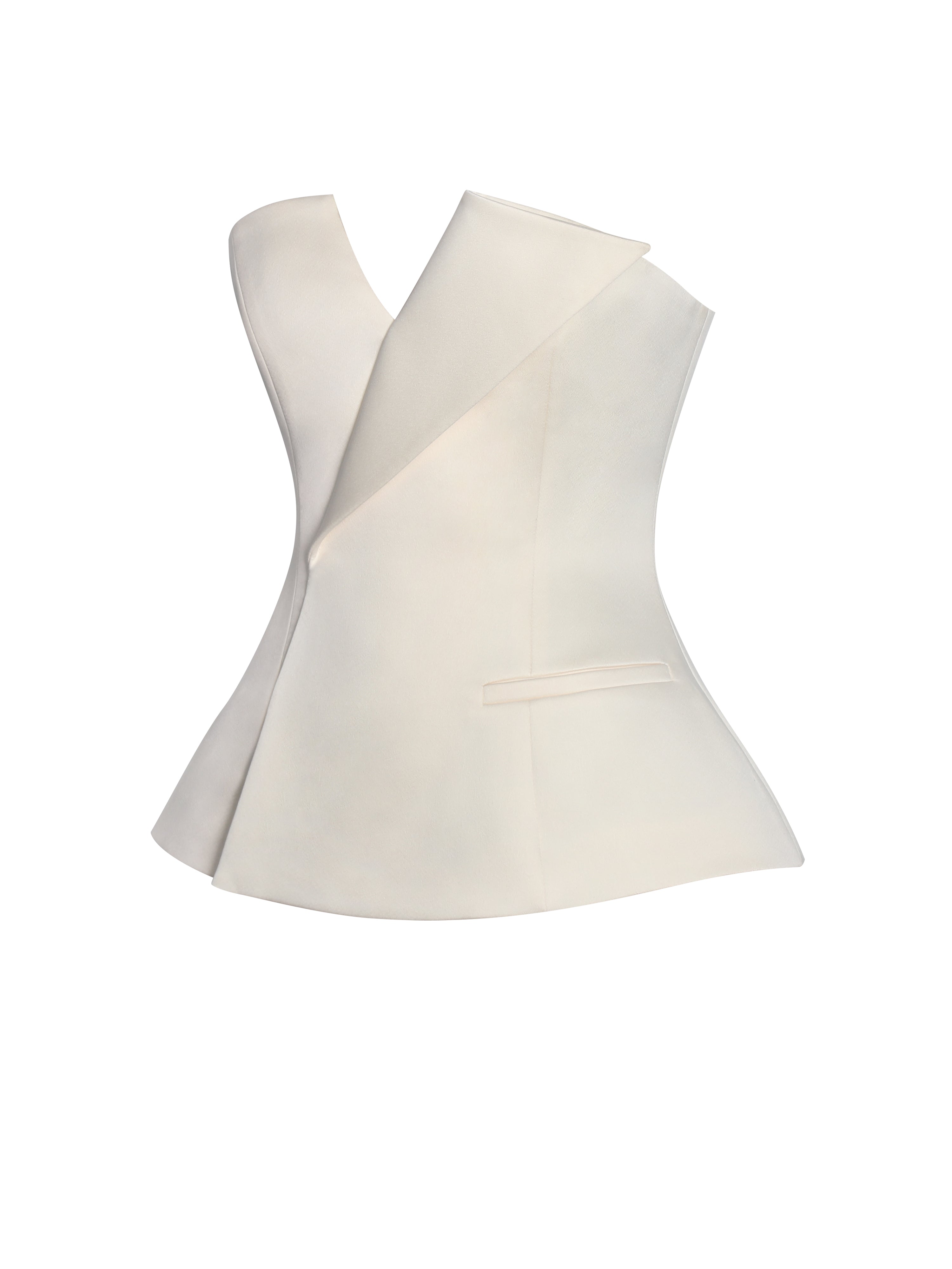Yani Ivory Asymmetrical Lapel Sleeveless Peplum Top