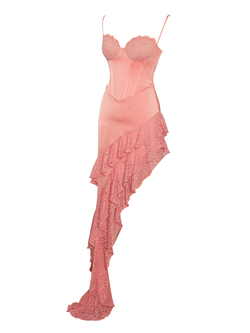 Zaira Coral Lace Satin Corset Dress