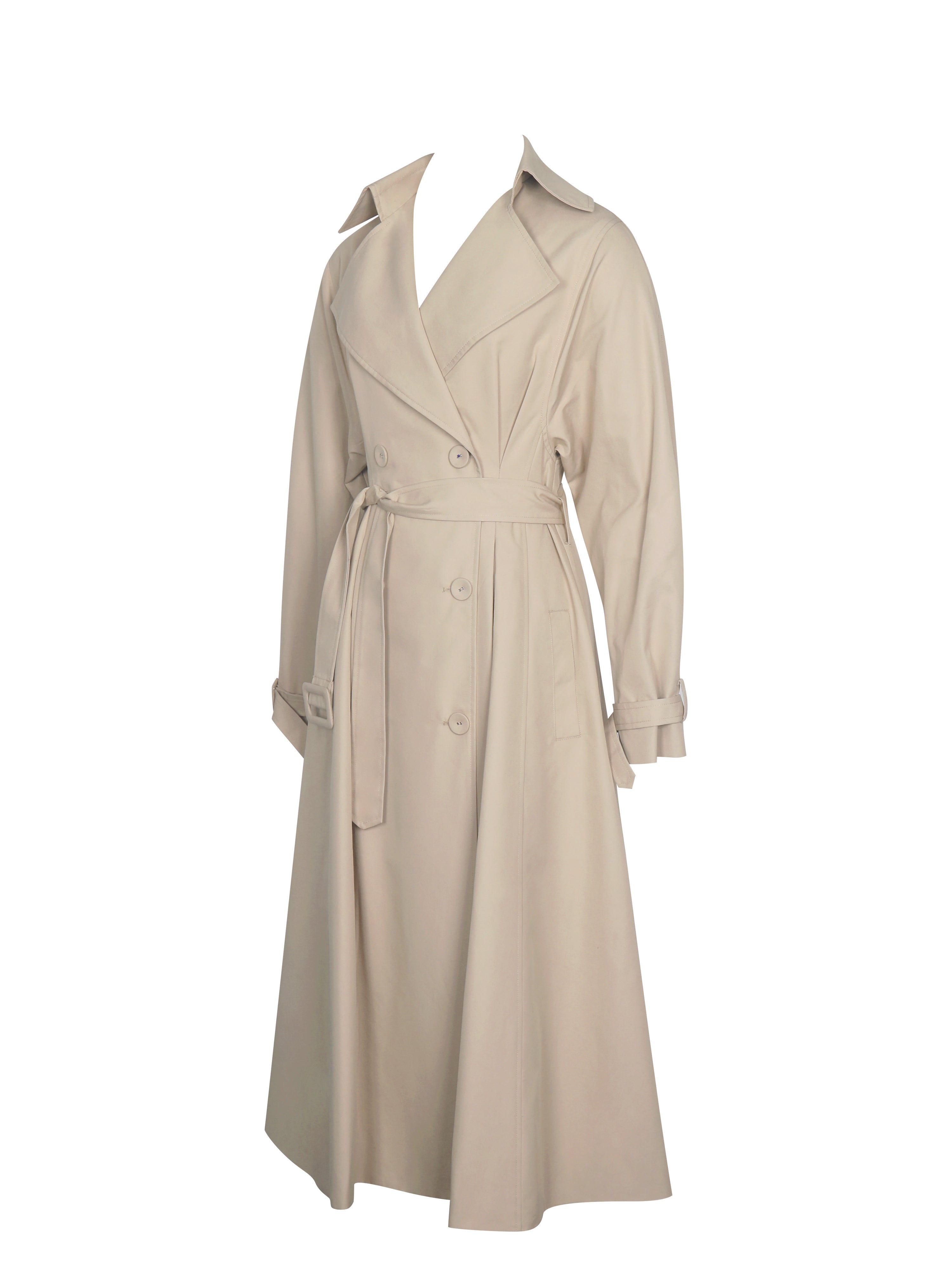 Ulila Beige Double-Breasted Pleated Cotton-Blend Trench Coat