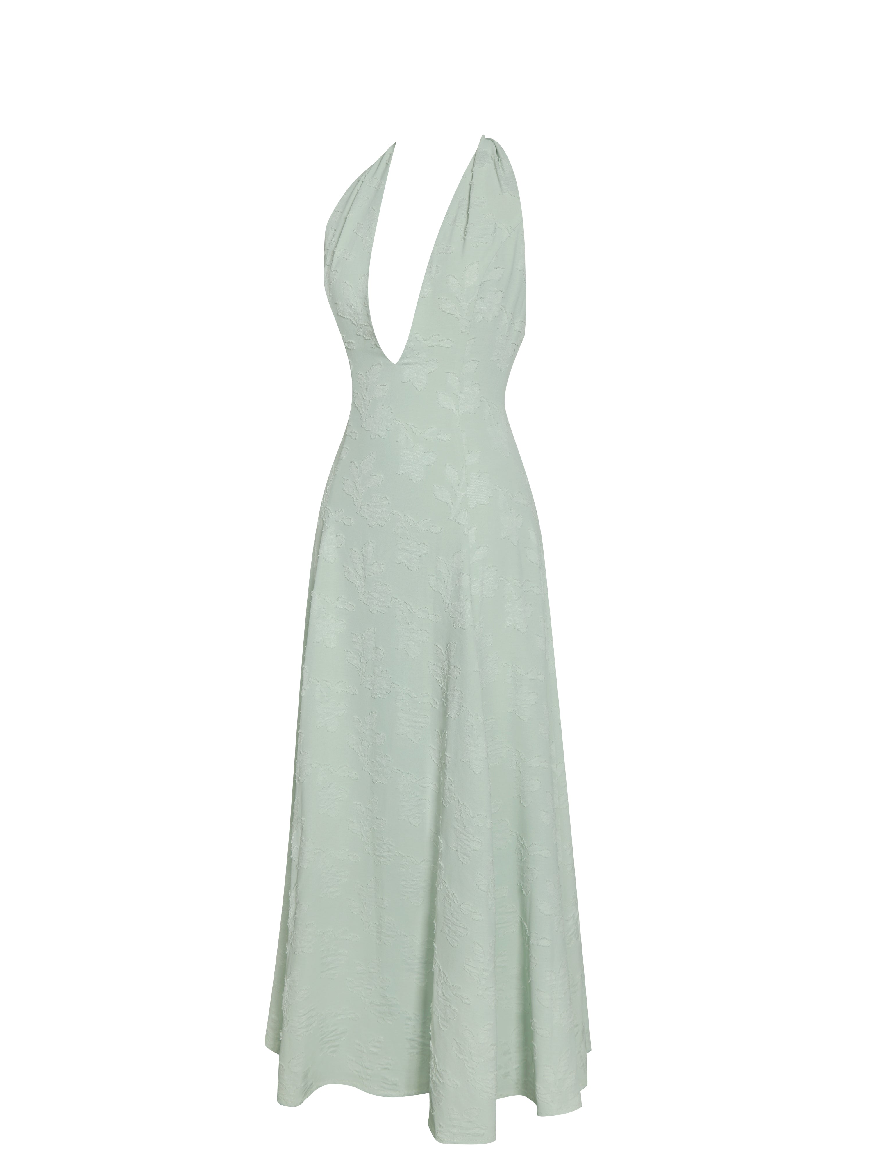 Magda Mint Green Deep V Neck Halter A-line Midi Dress