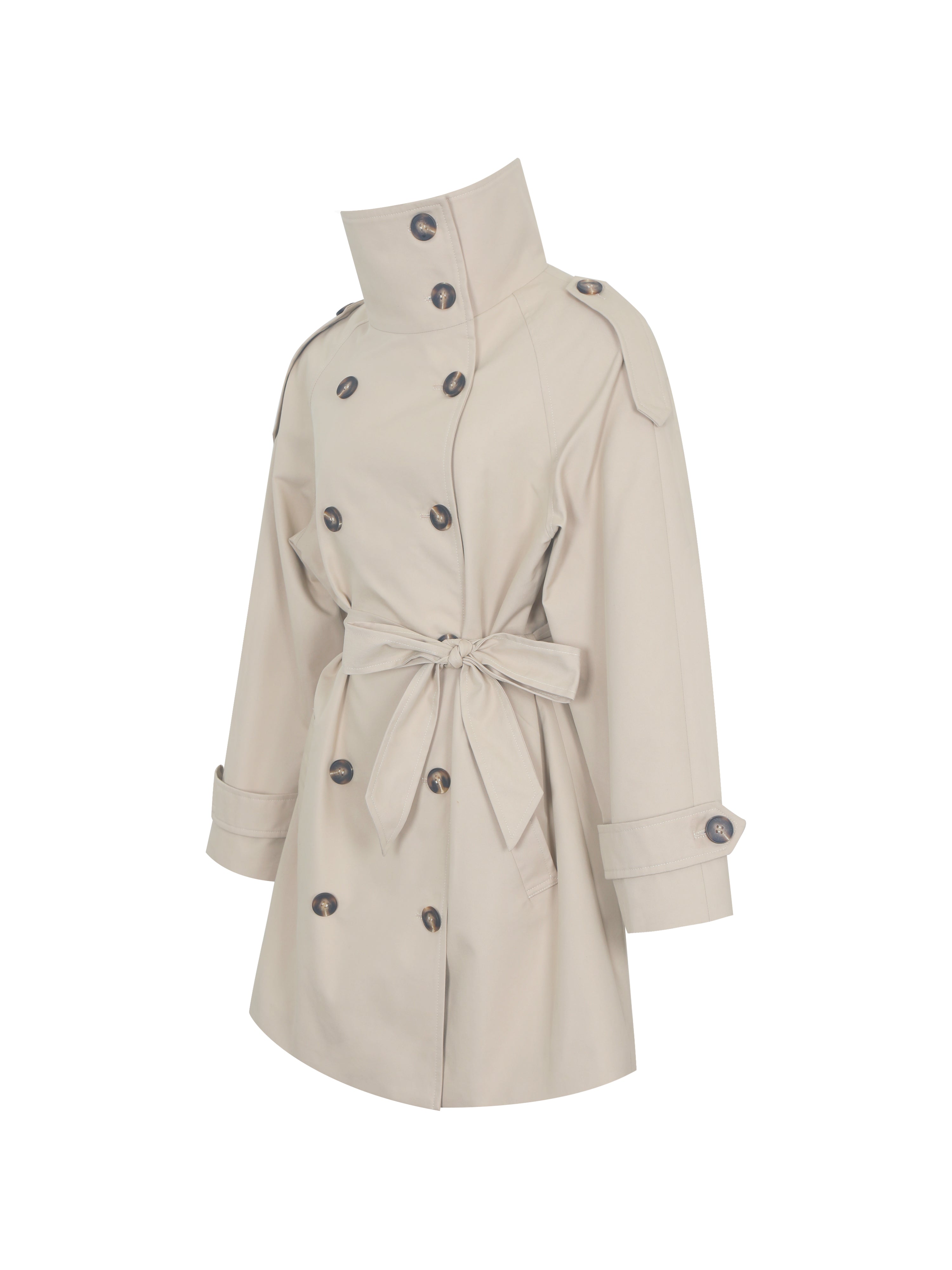 Vanetta Tan High Collar Double-Breasted Trench Mini Coat
