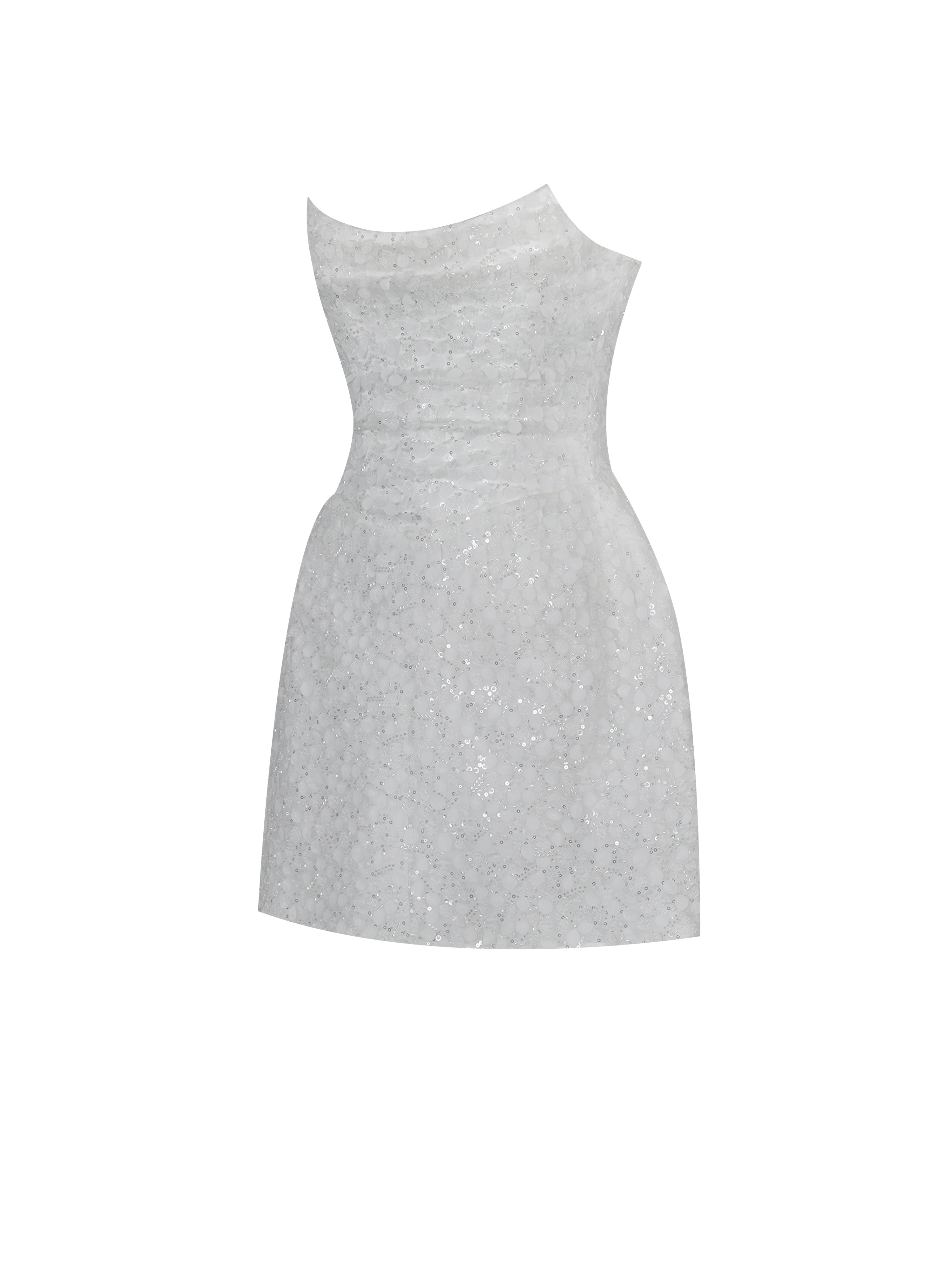 Tressa White Beaded Mesh Strapless Mini Wedding Dress