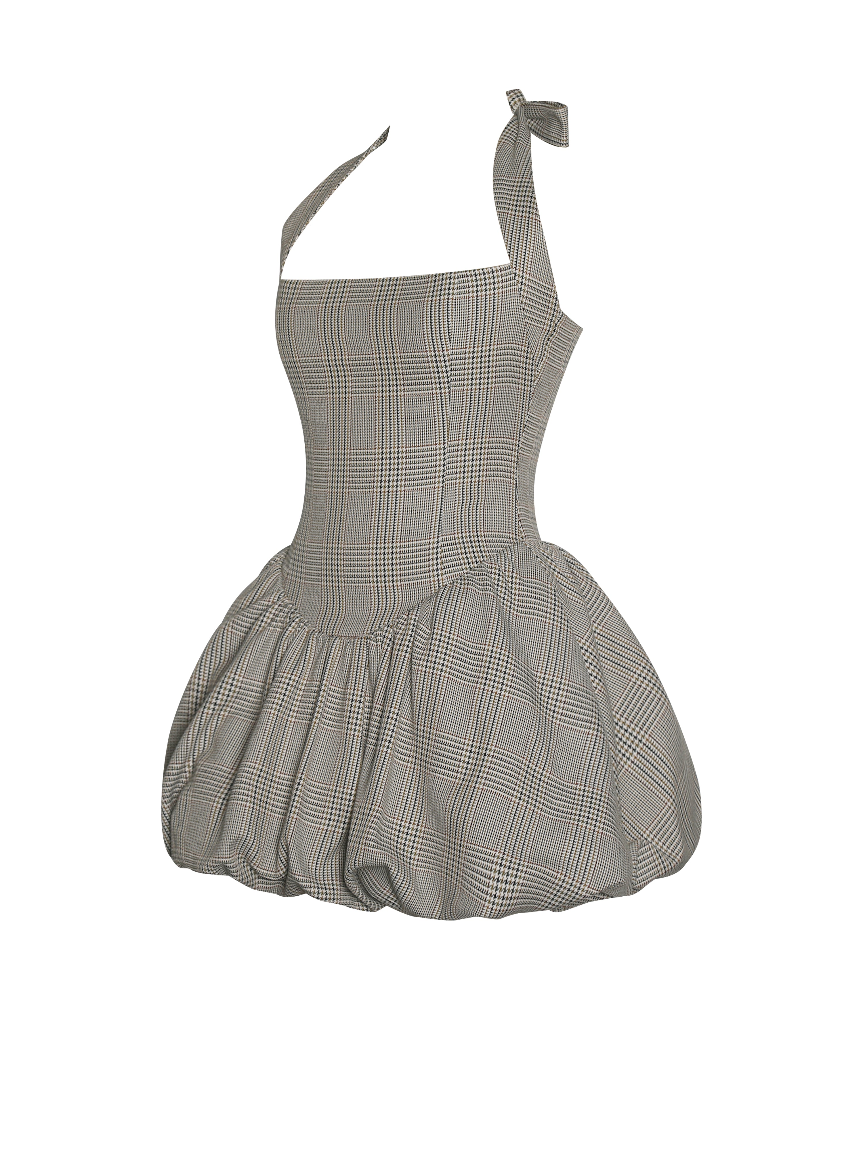 Dacia Plaid Halter Lace-up Bubble Mini Dress