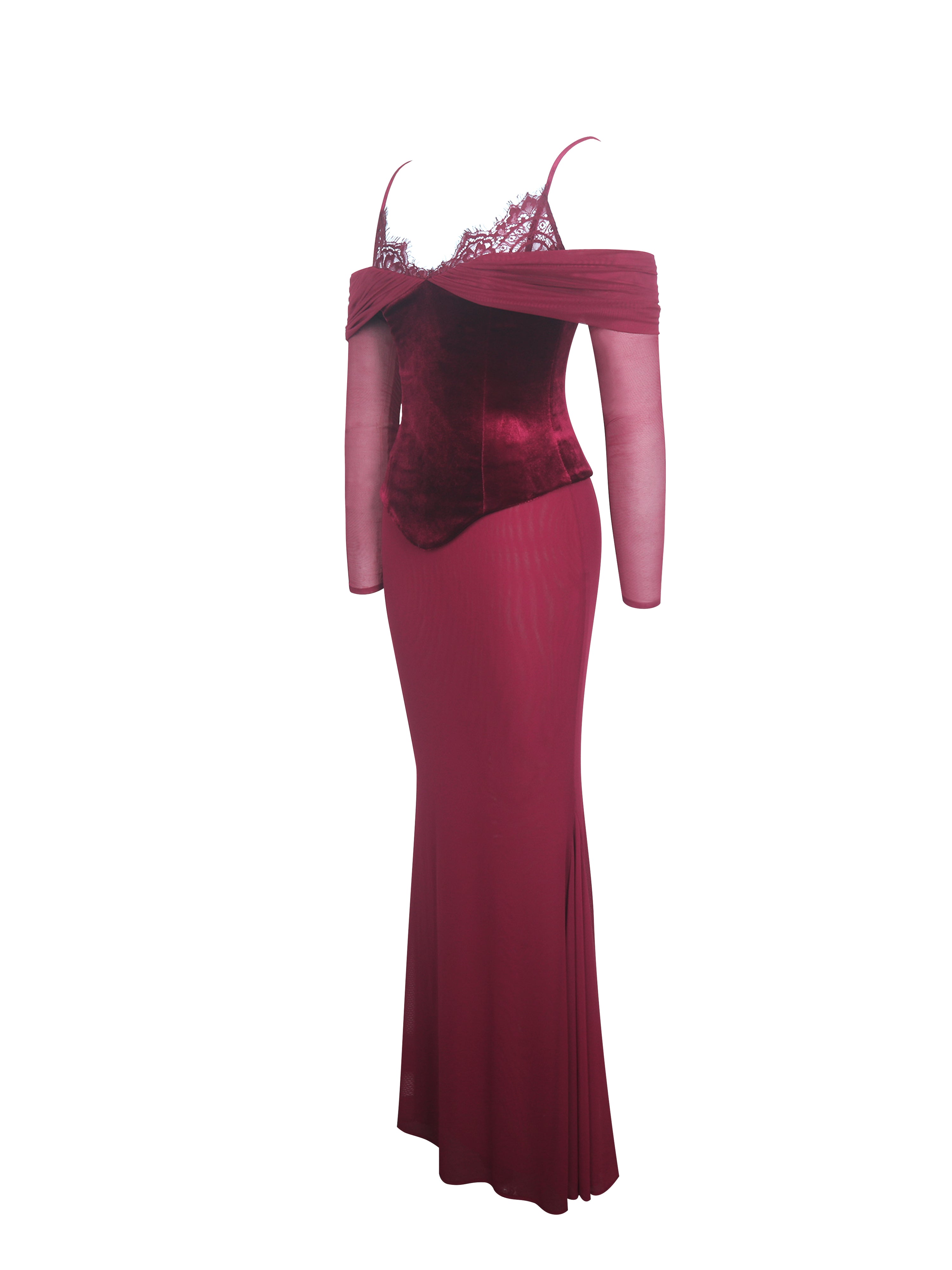 Maybelle Magenta Bardot Lace Strap Peplum Maxi Dress