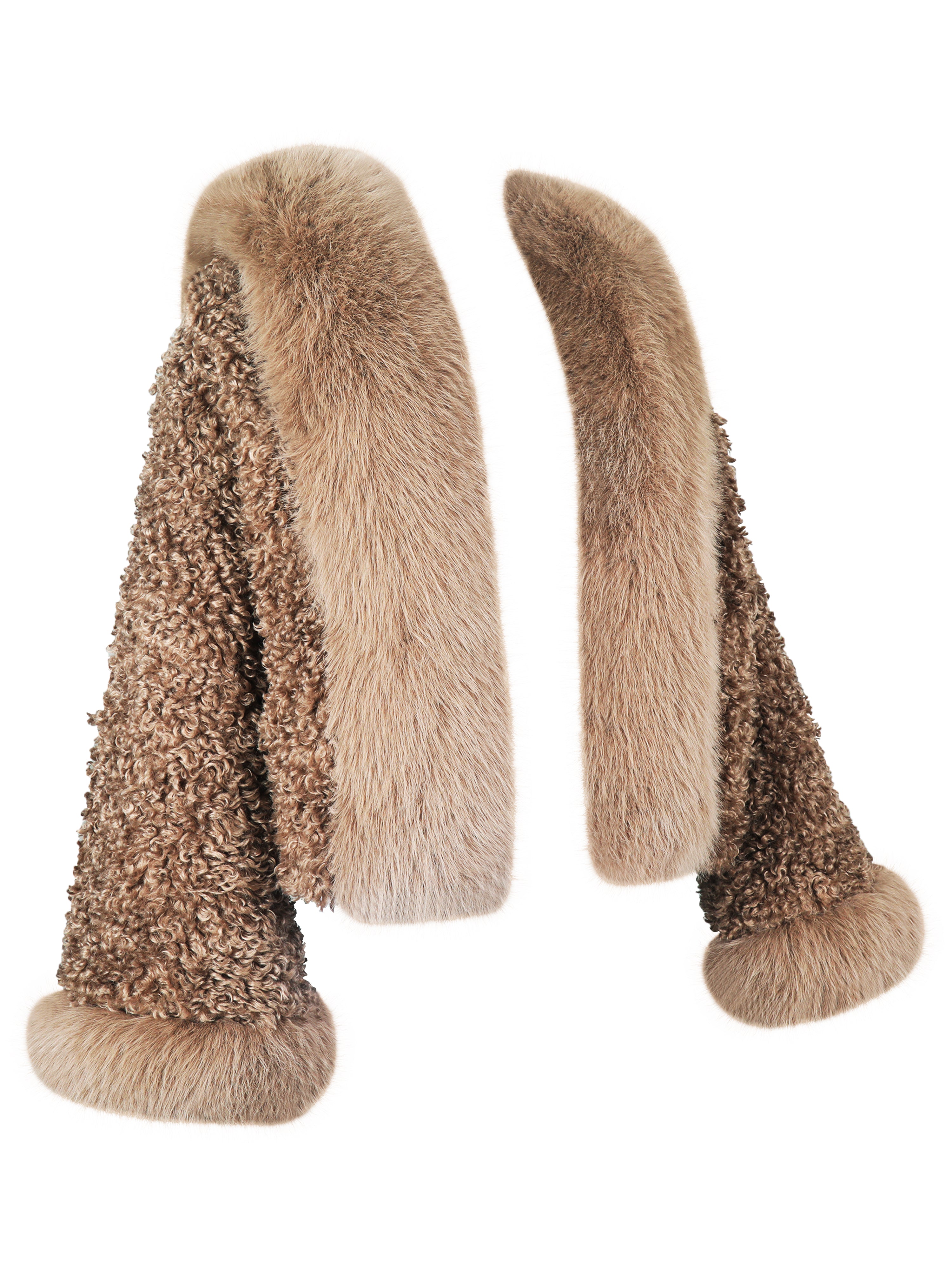 Jumbo Kali Camel Vegan Shearling Fur Trimmed Coat
