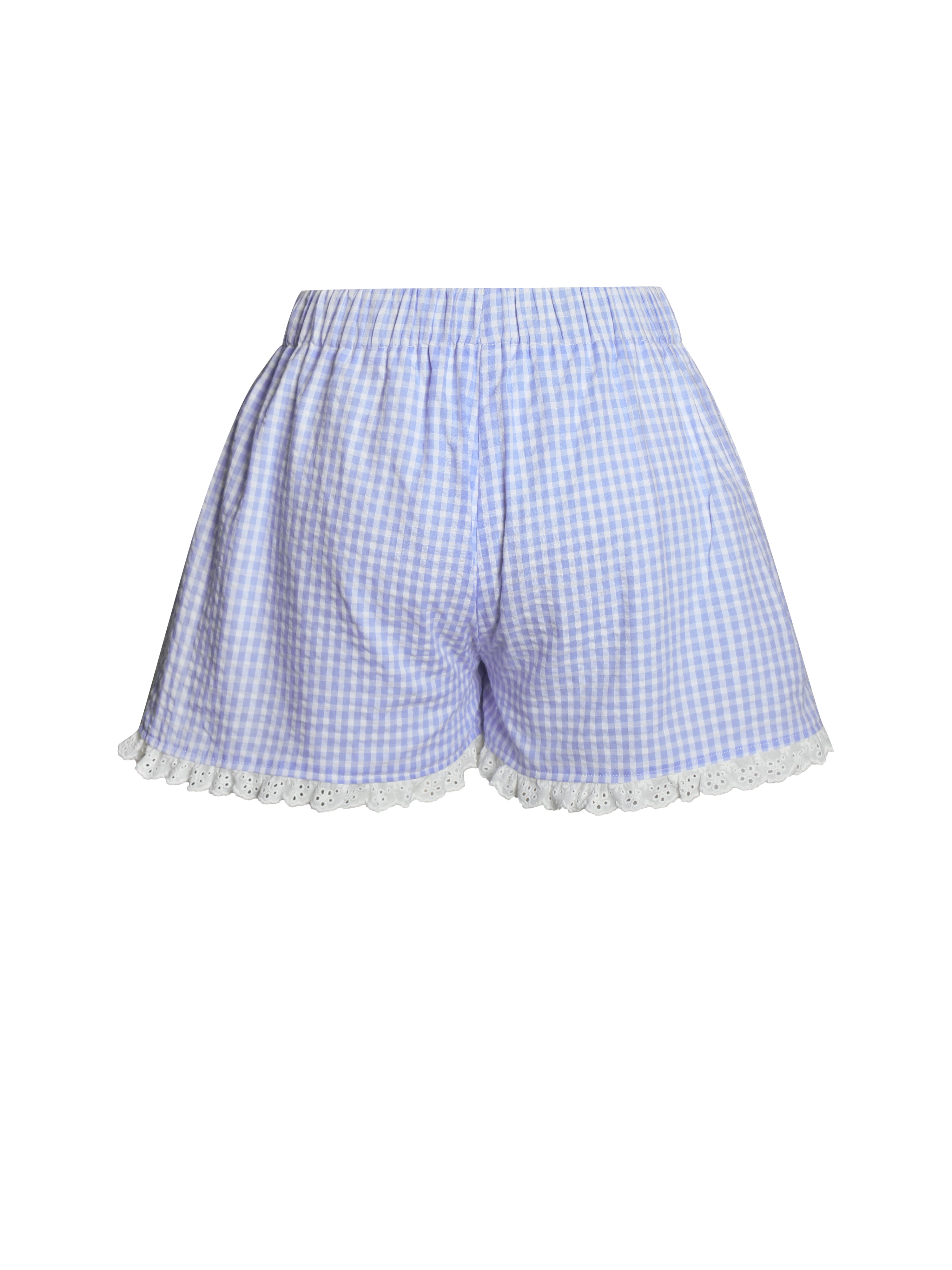 Qutayla Baby Blue Gingham Lace Trim Shorts