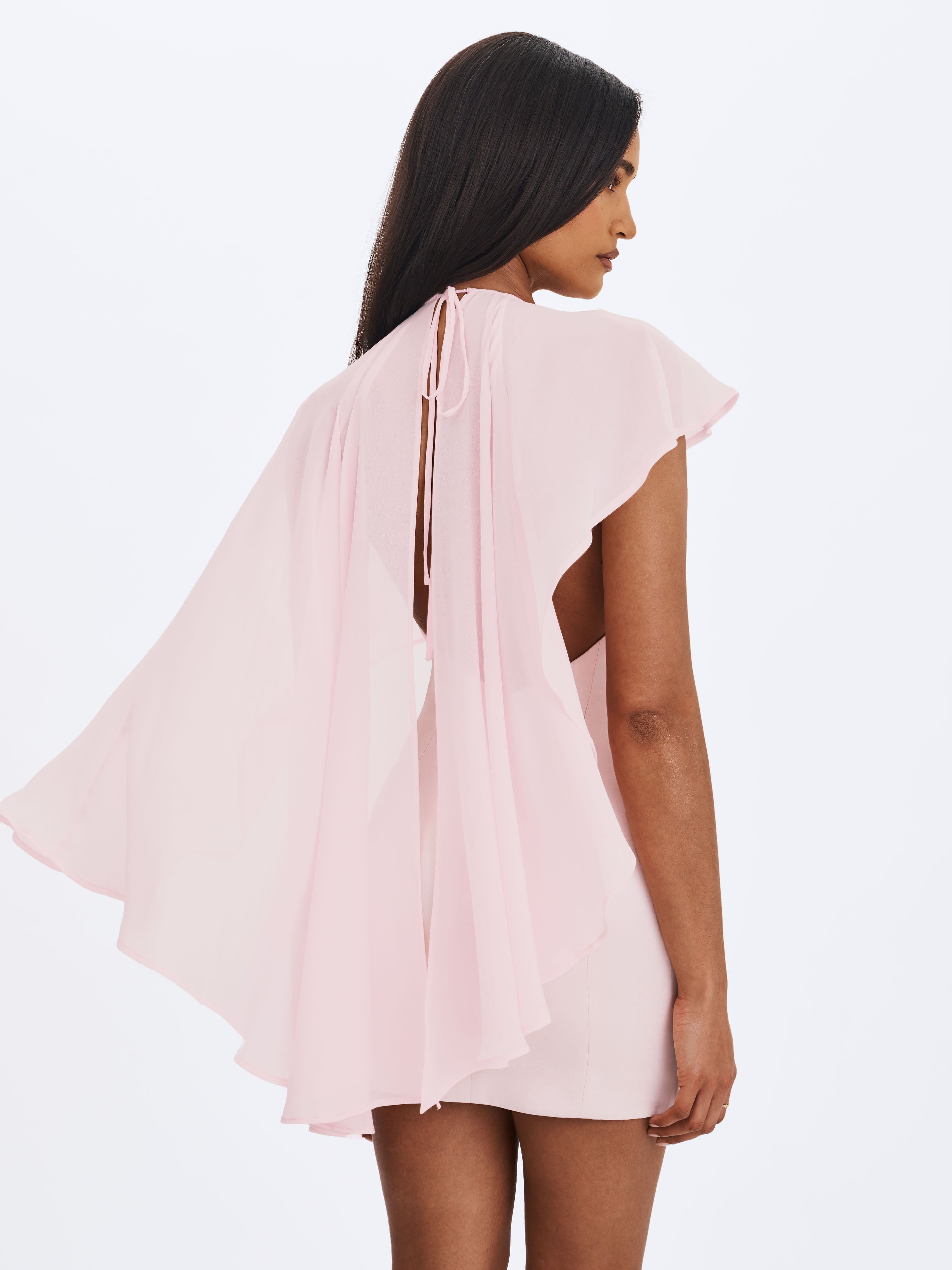 Umeko Tulip Pink Asymmetrical Cape Mini Dress