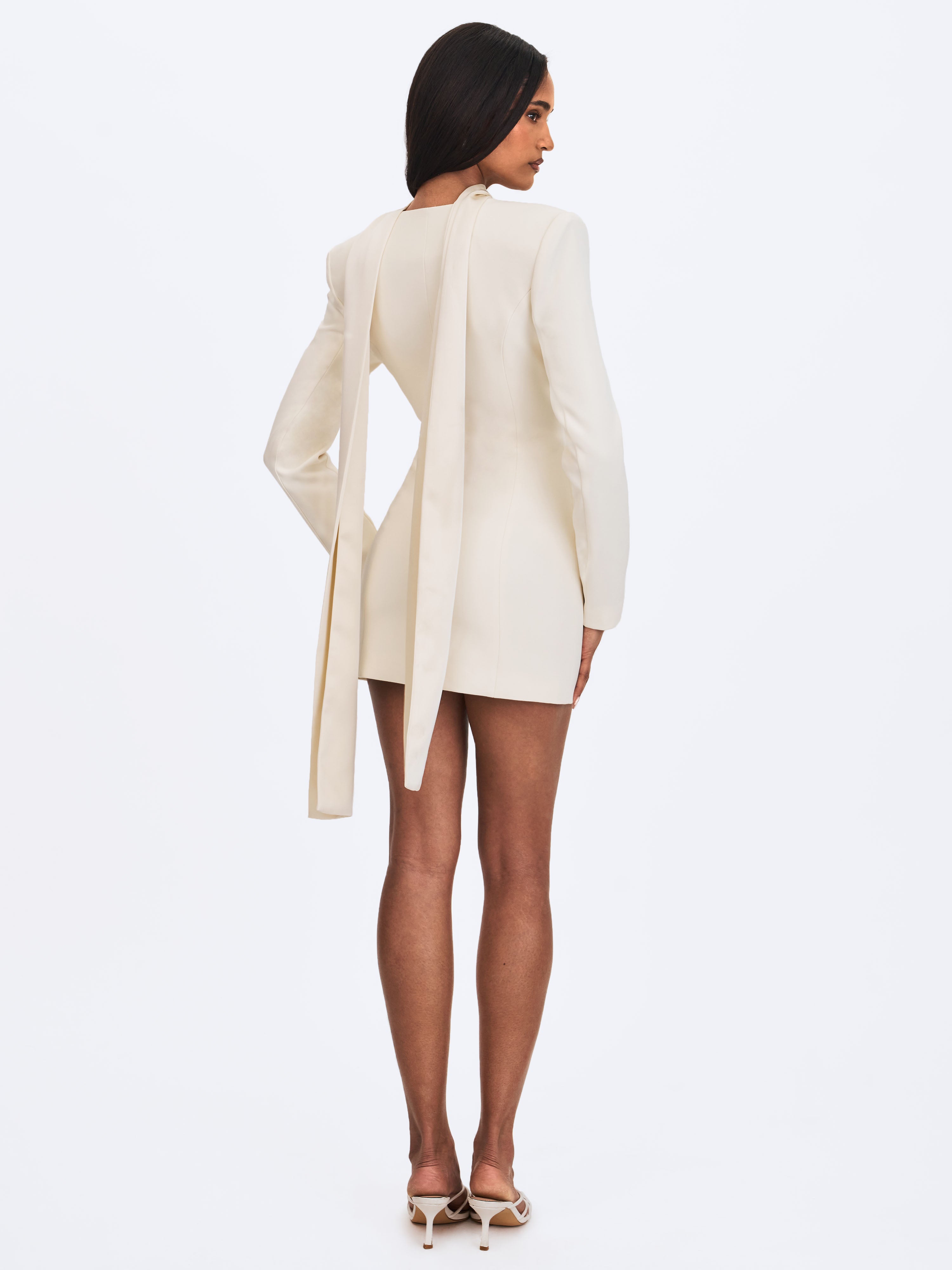 Jeannie Cream Blazer Mini Dress with Scarf