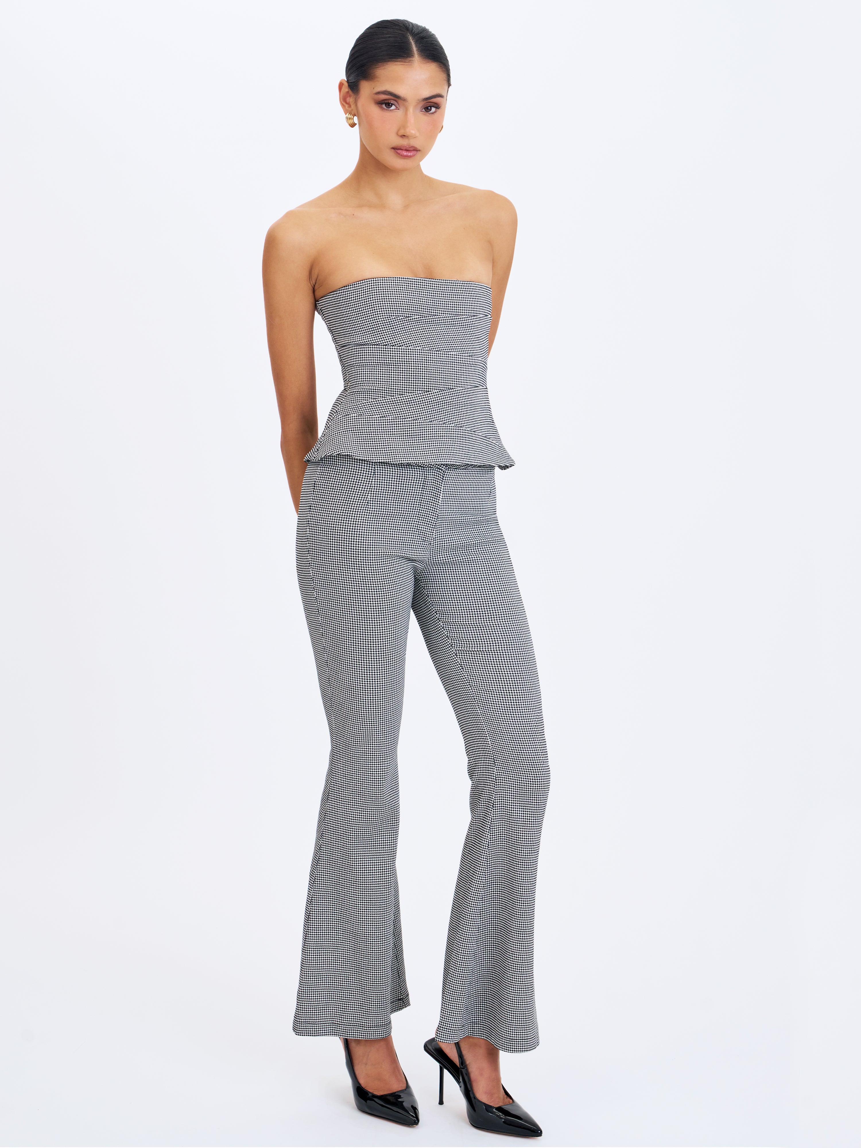 Ulla Micro-Houndstooth Strapless Peplum Top