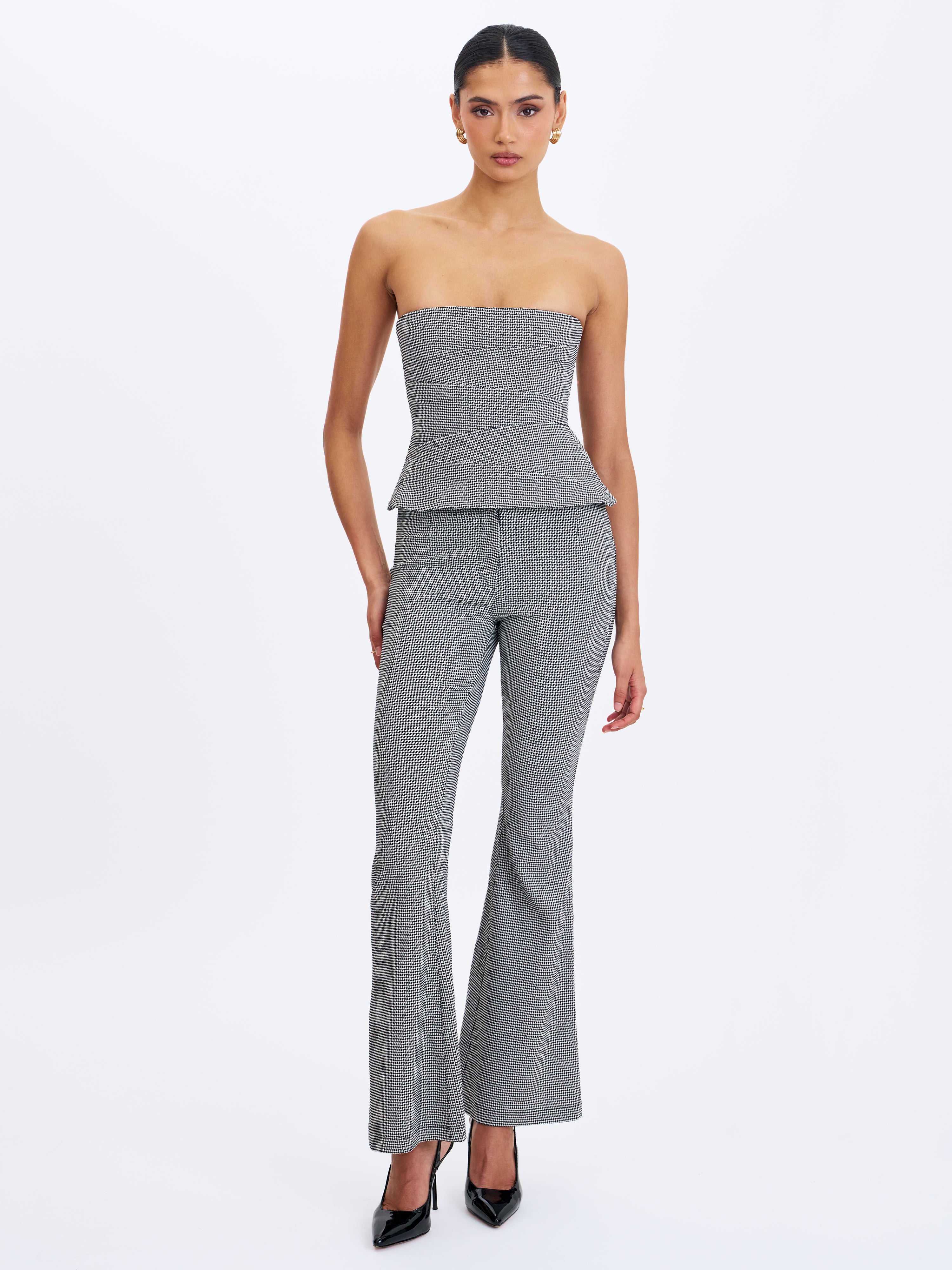 Ulla Micro-Houndstooth Strapless Peplum Top