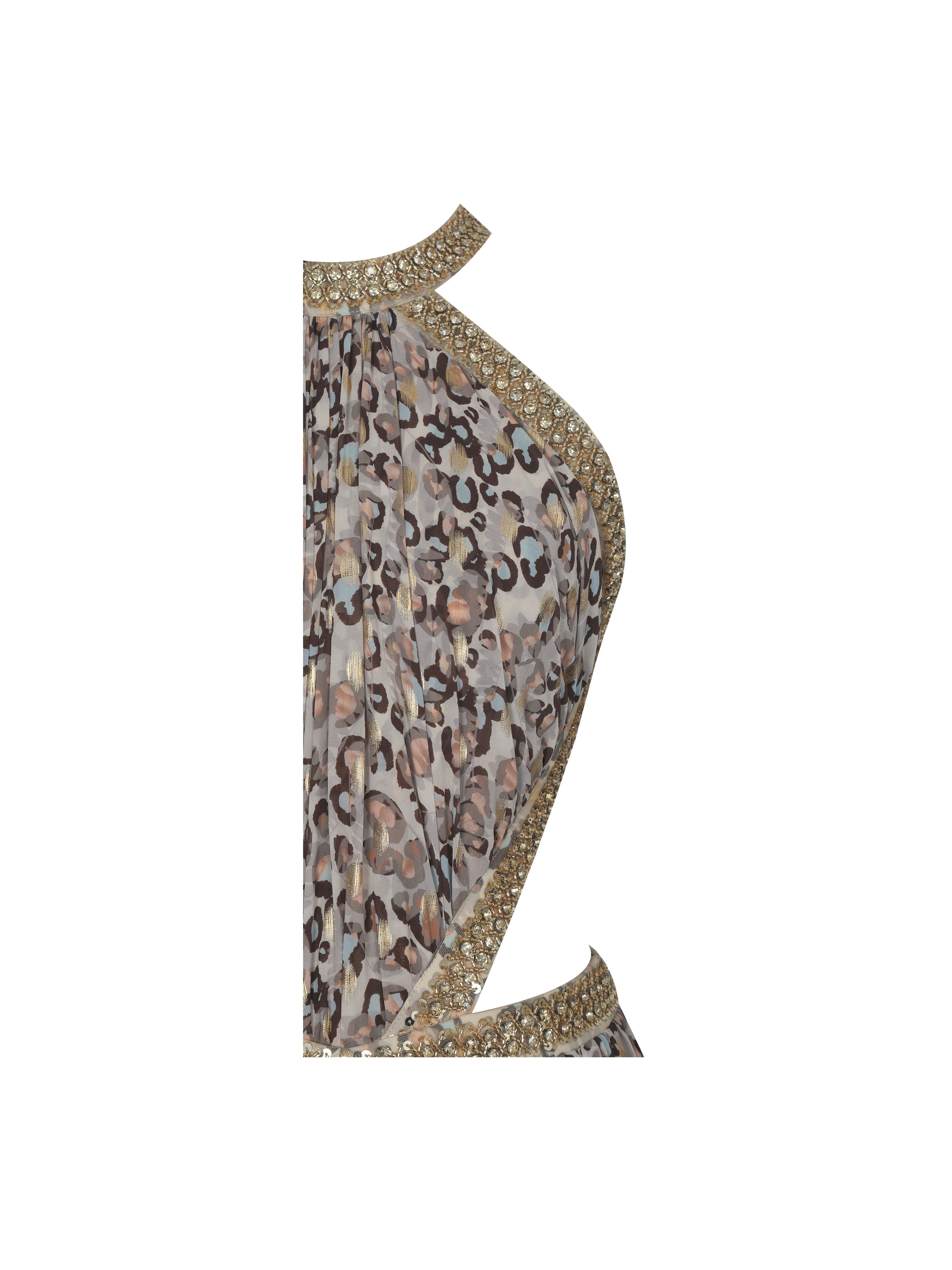 Quinnlyn Beige Cheetah Print Chiffon Halter Maxi Dress