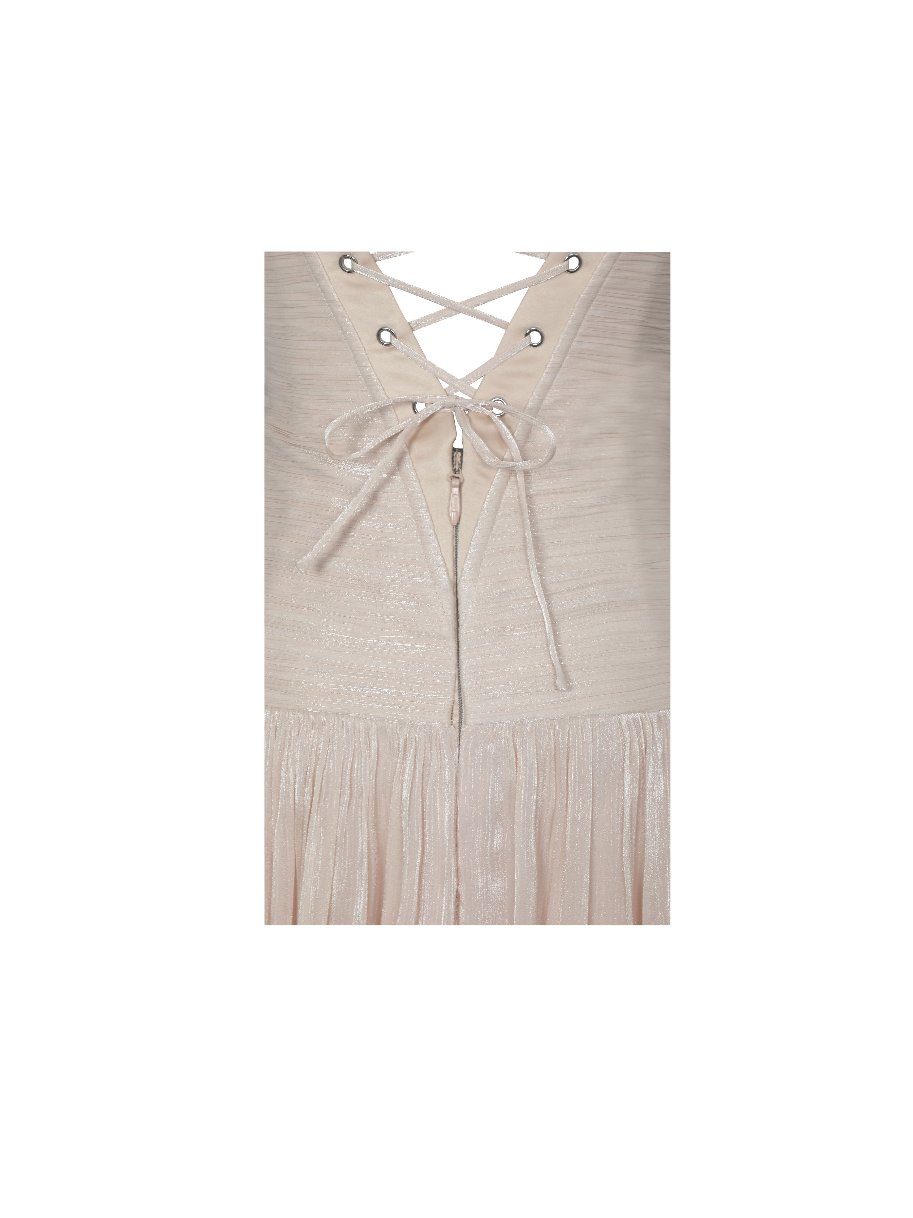 Olivine Light Beige Crystal Organza Strapless Maxi Dress