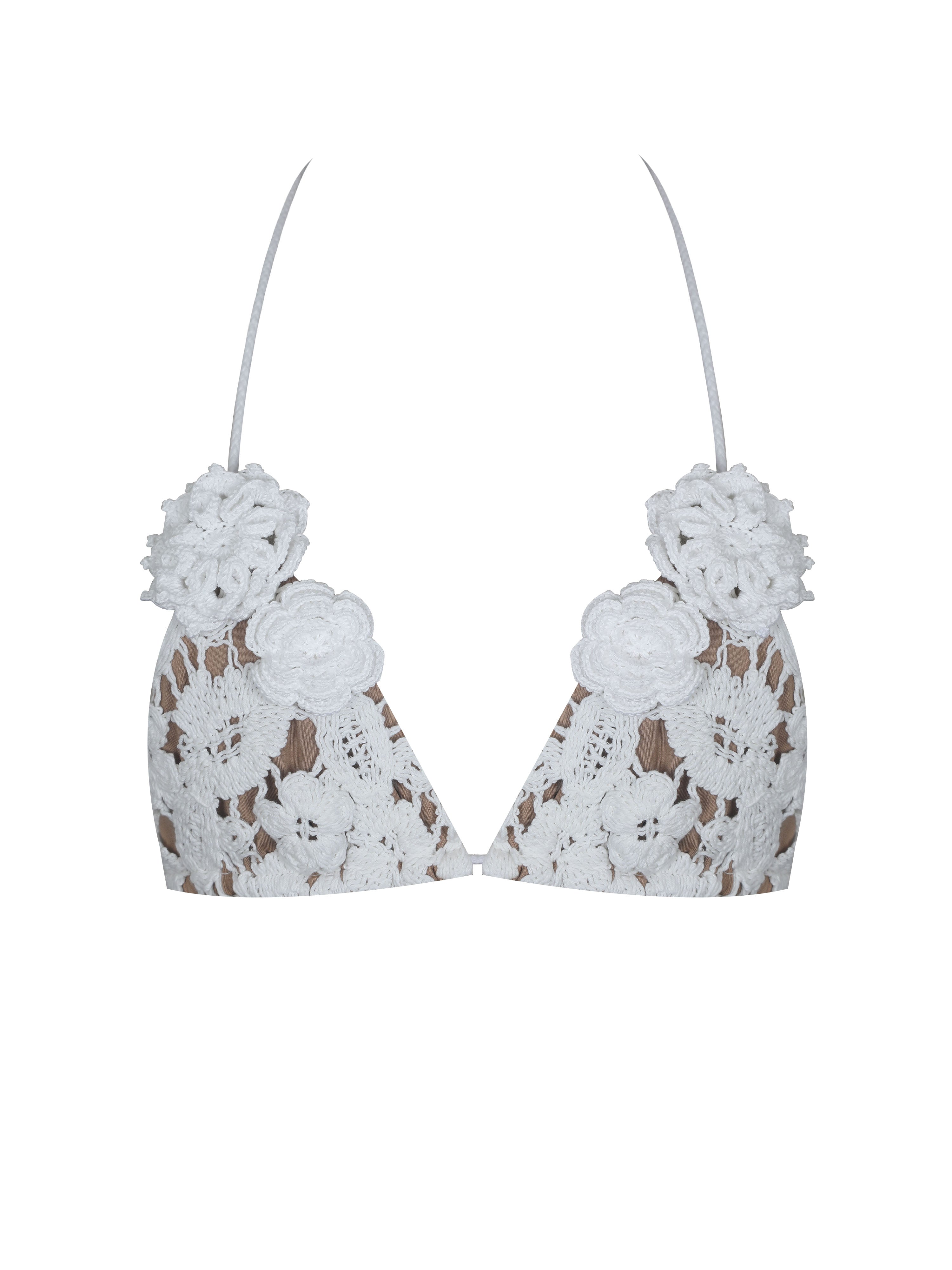 Leila White Floral Crochet Bikini Top