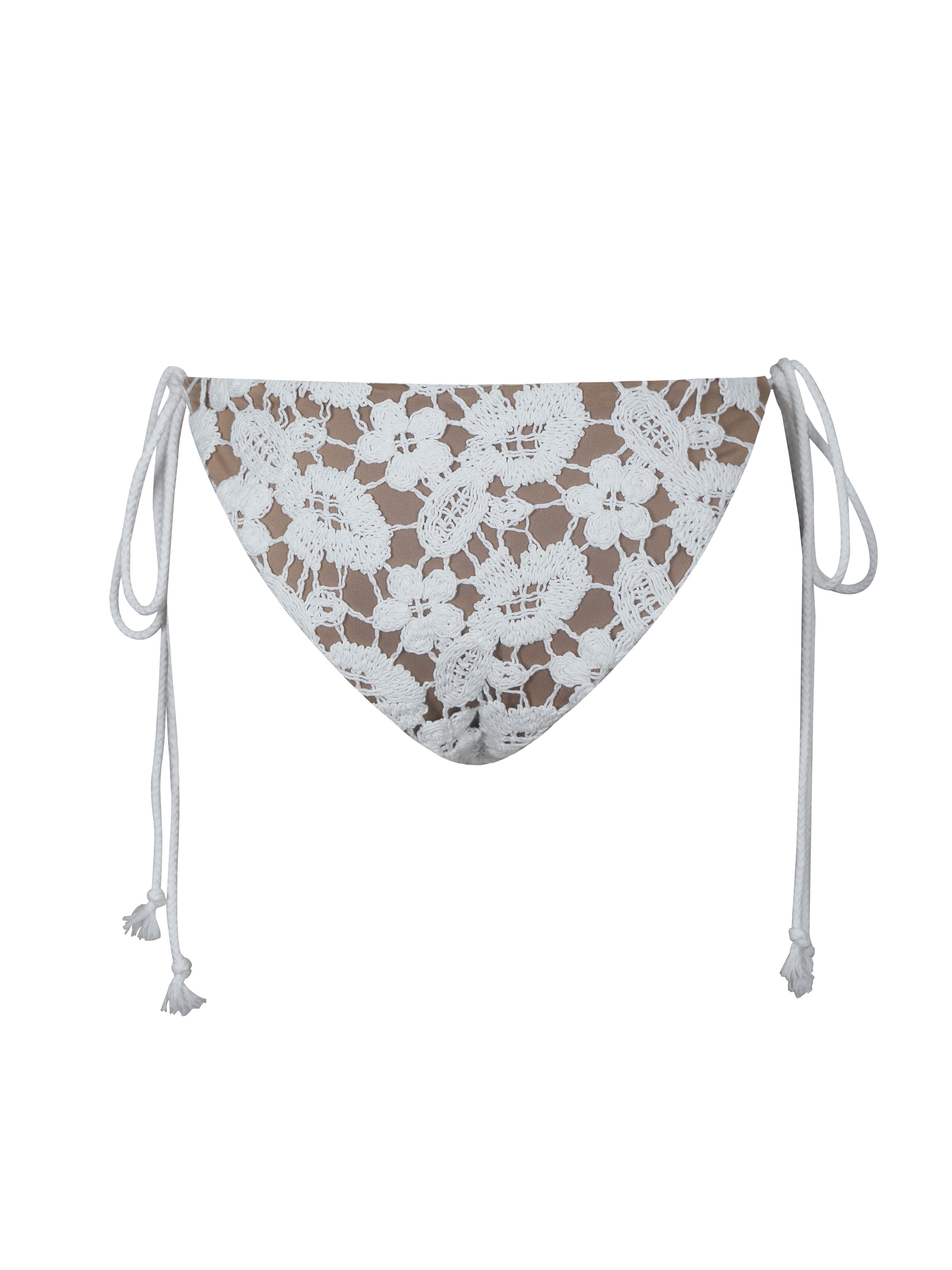 Lela White Floral Crochet Side-Tie Bikini Bottom