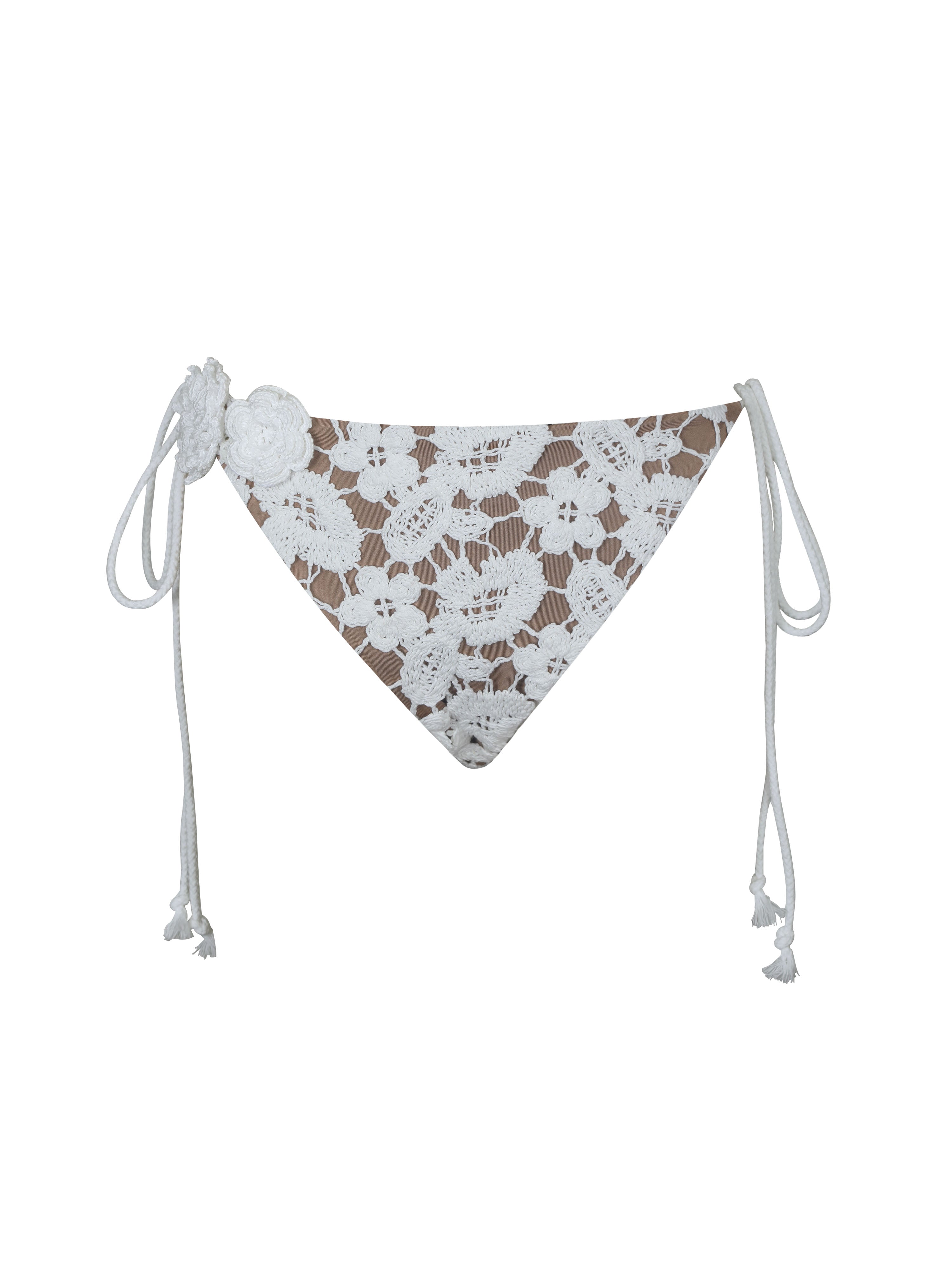 Lela White Floral Crochet Side-Tie Bikini Bottom