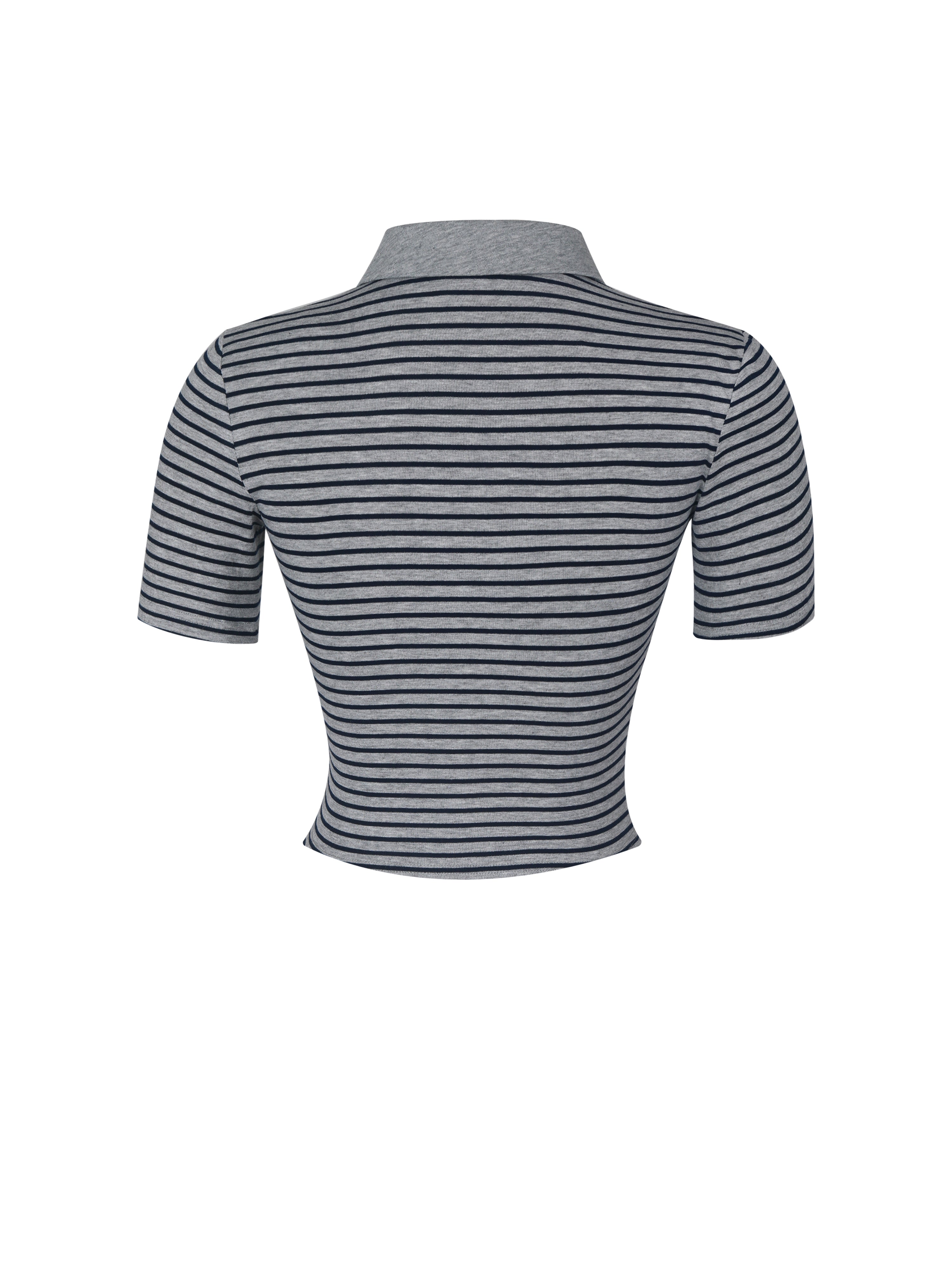 Westley Grey & Navy Lyocell Jersey Striped Polo Top