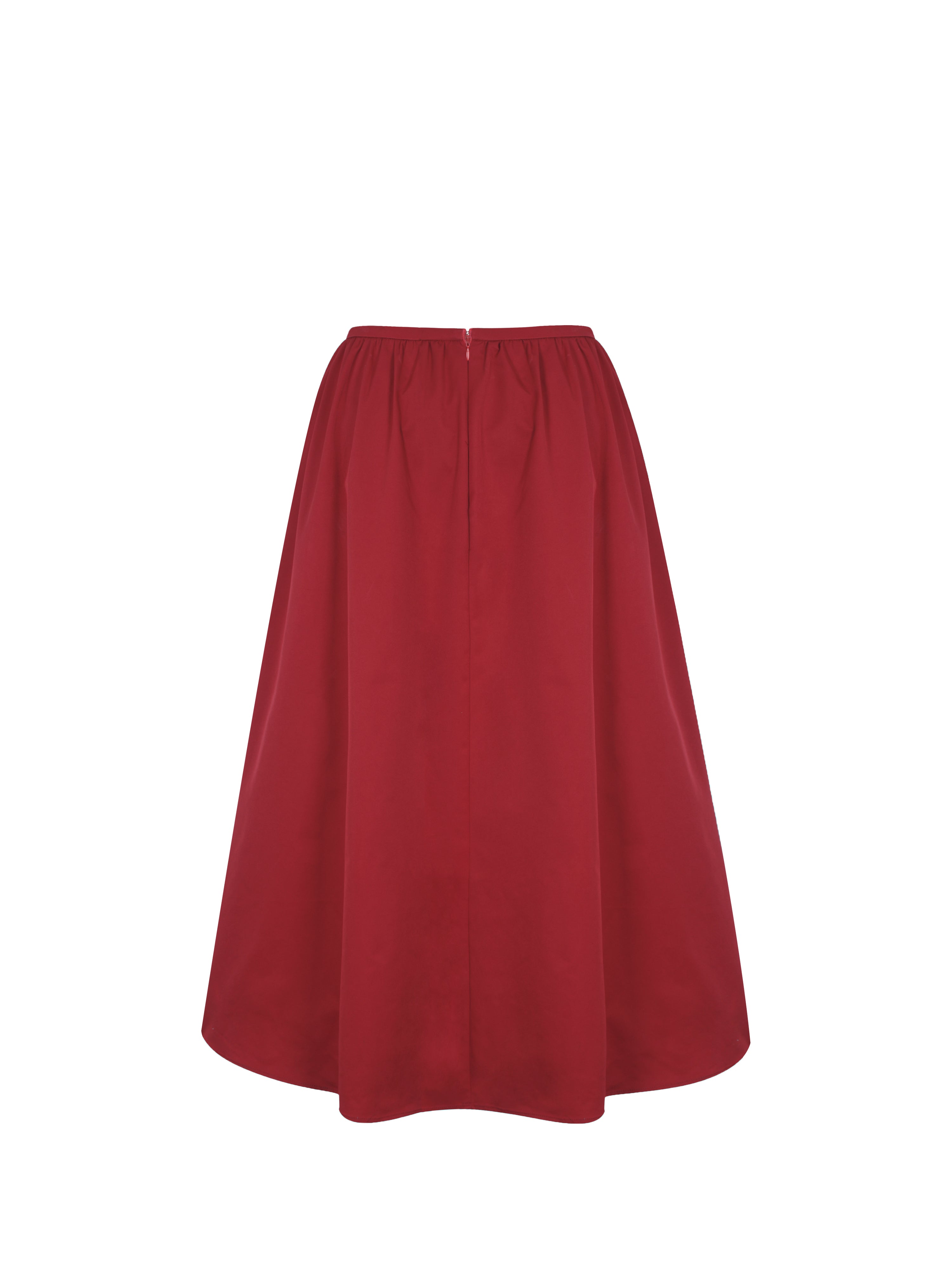 Ursel Crimson Gathered A-Line Midi Skirt