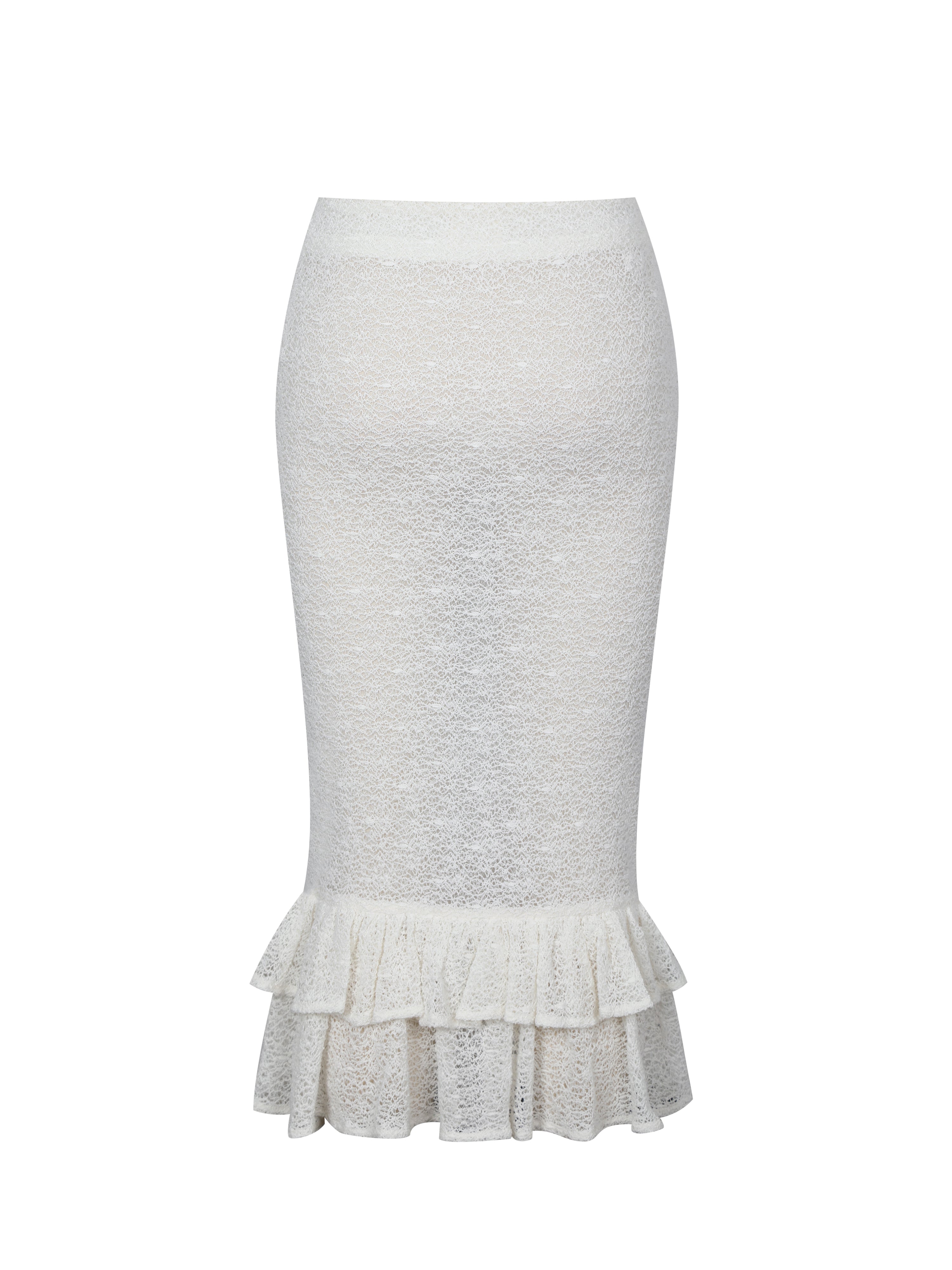 Urvi Ivory Crochet Ruffle Midi Skirt