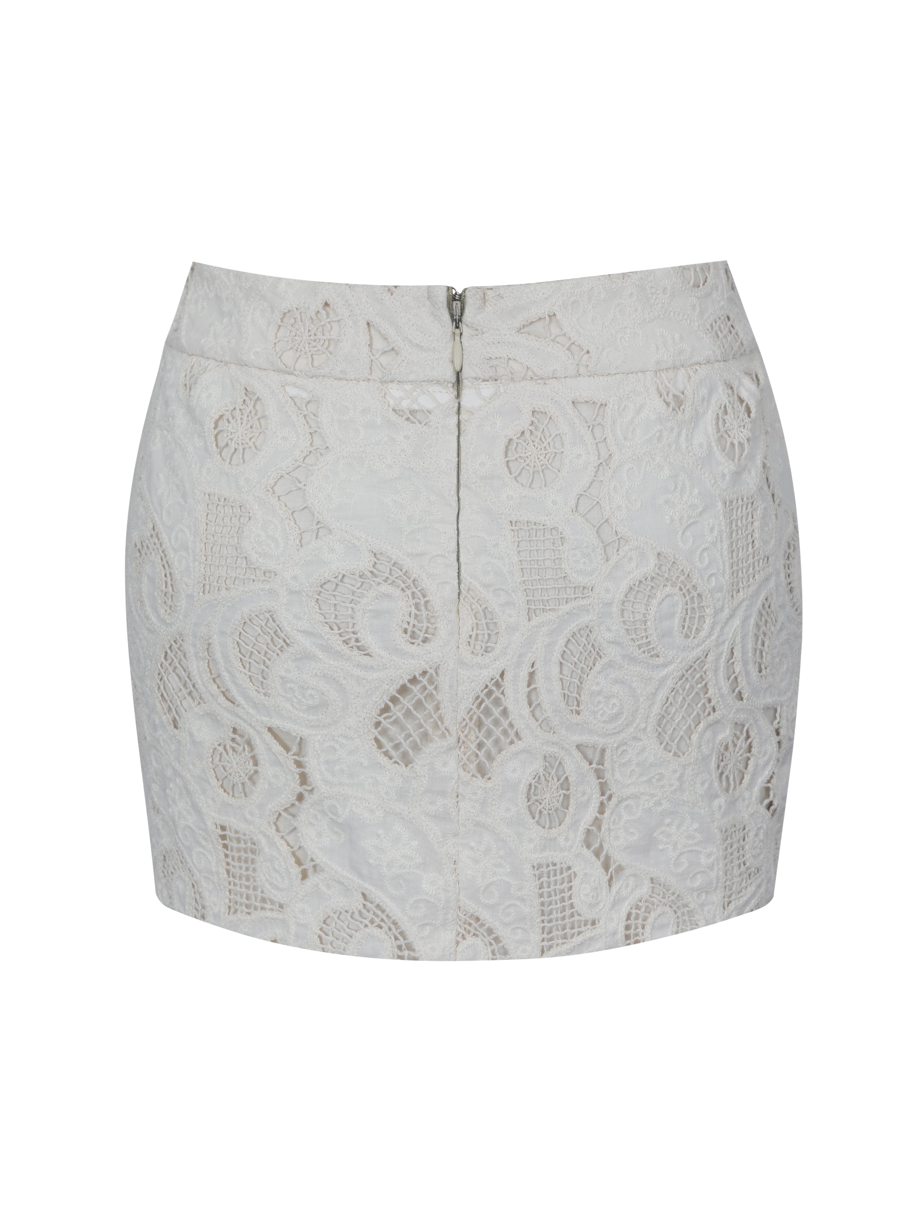 Wendy Beige Cotton Lace Low-Rise Mini Skirt