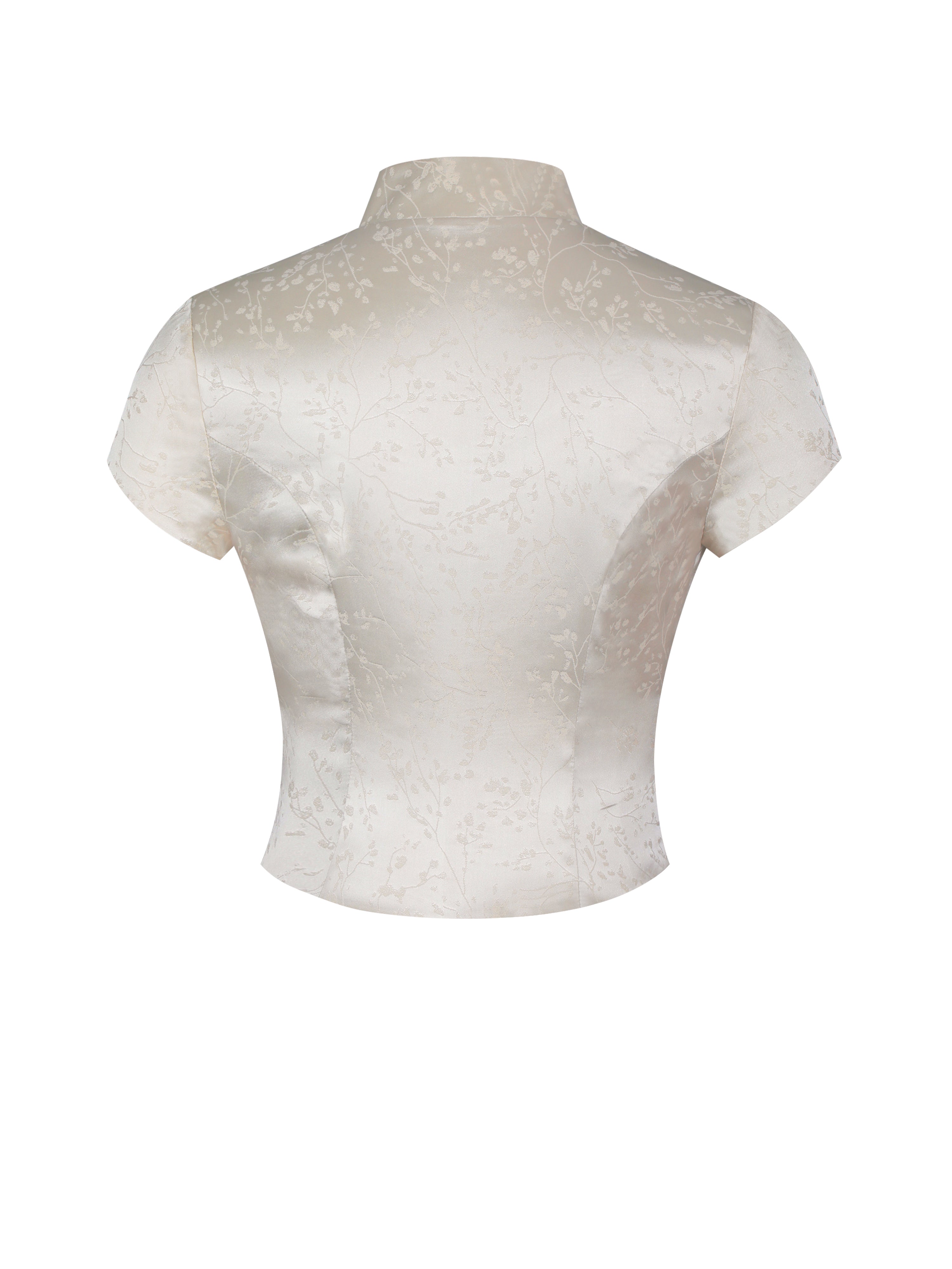 Galilea Ivory Floral Jacquard Keyhole Mandarin Collar Top