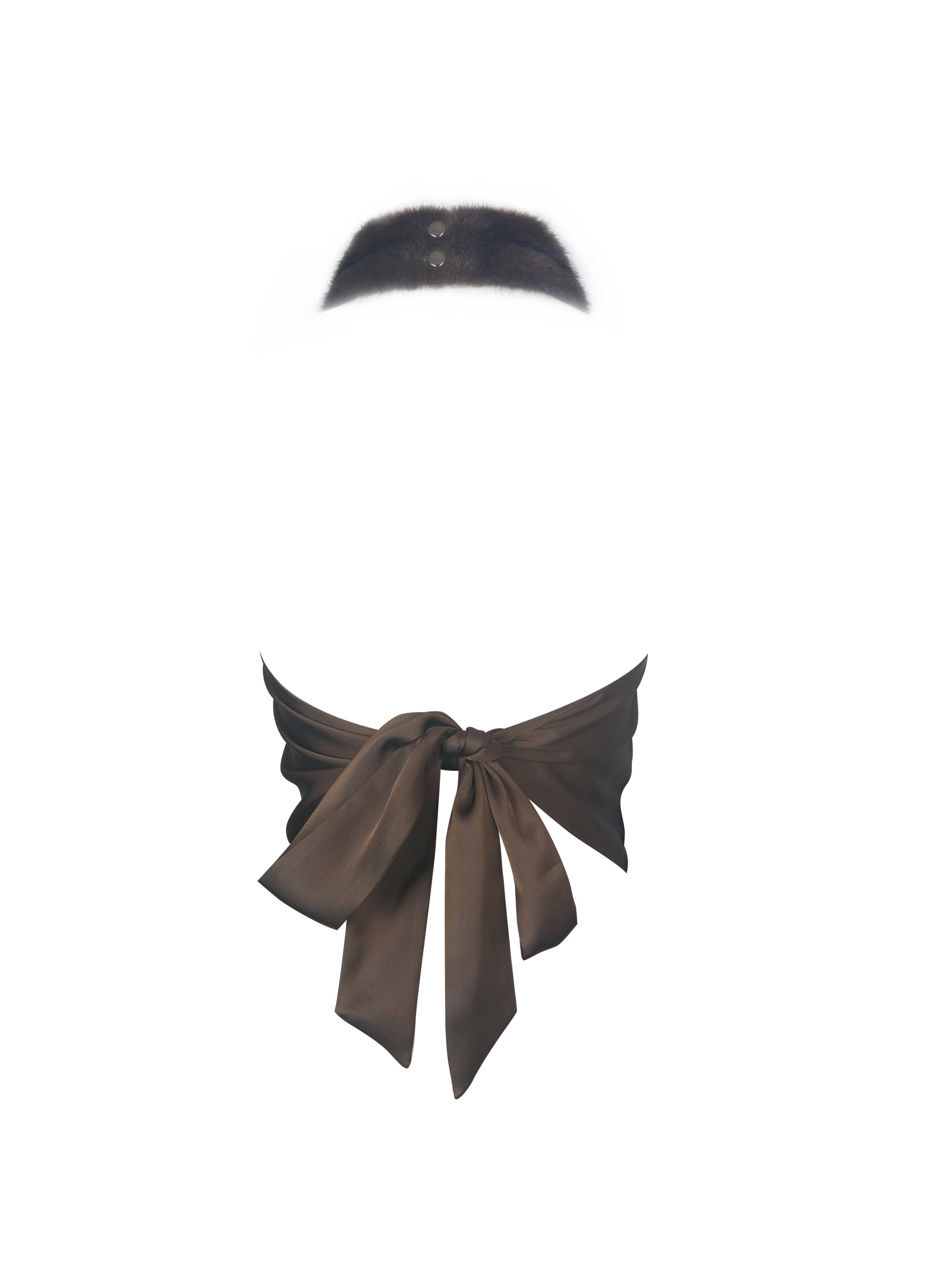 Xeriah Espresso Faux Mink Fur Backless Halter Top
