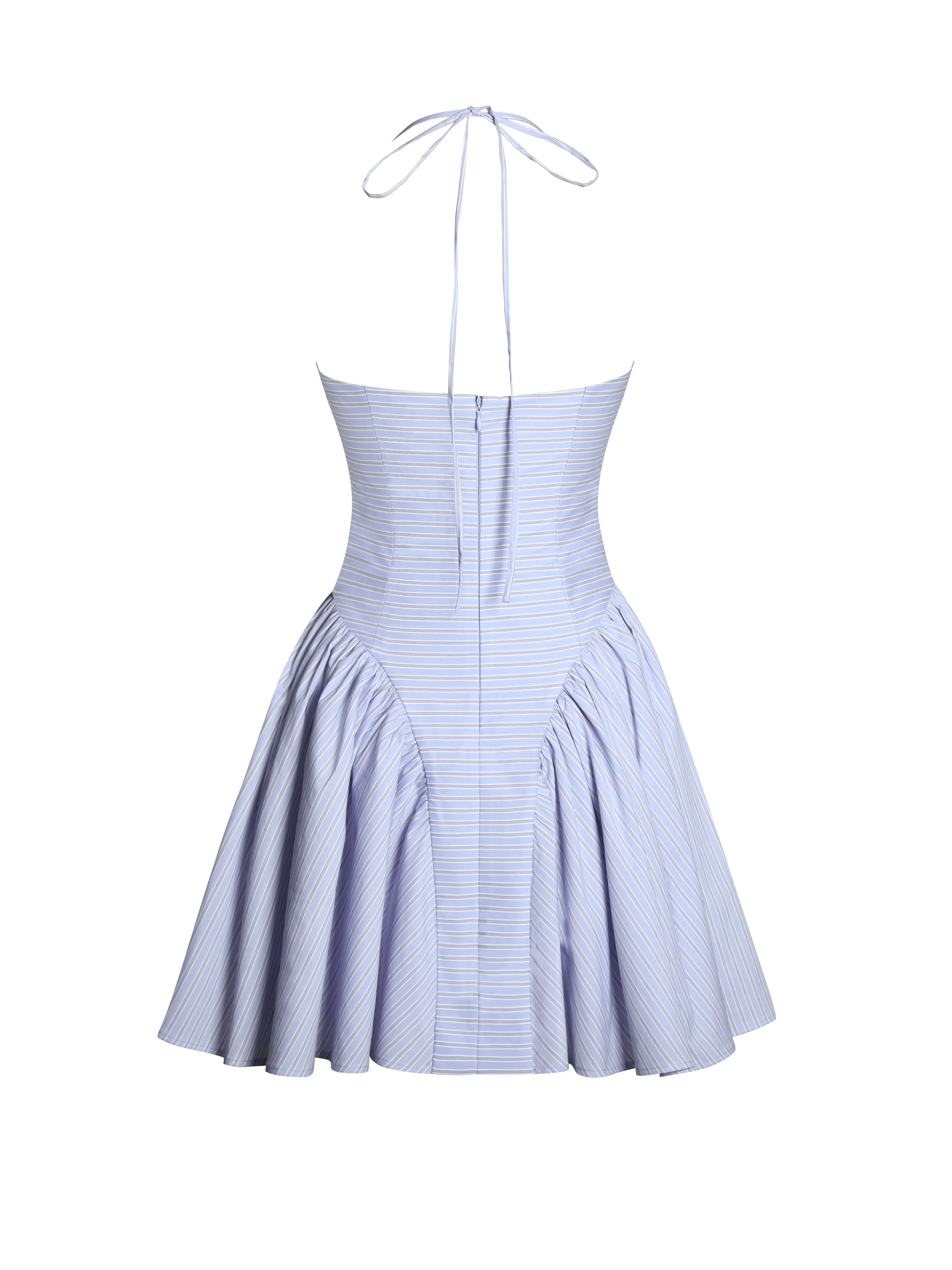 Melody Baby Blue Railroad Stripe Halter Drop Waist Mini Dress