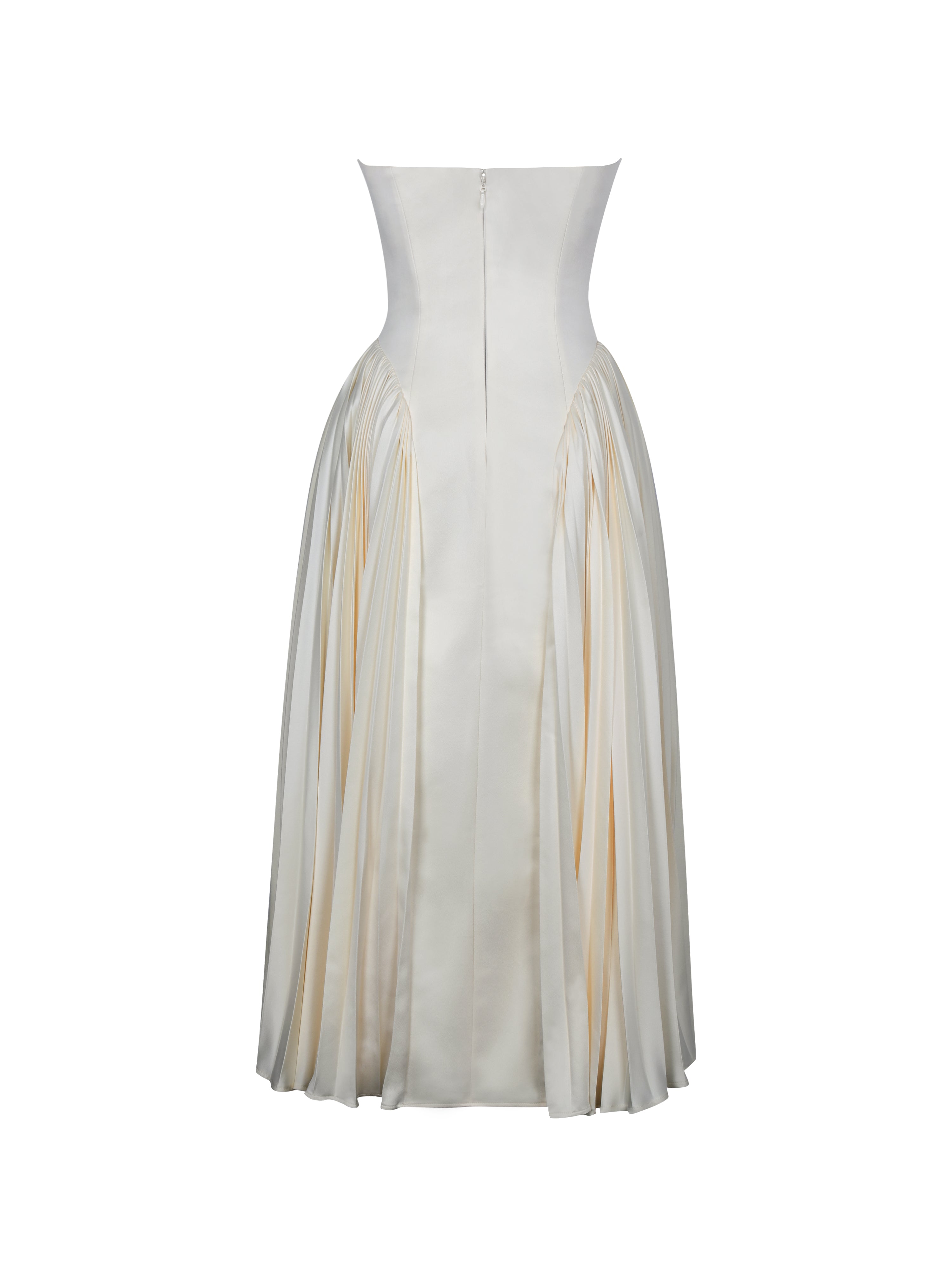 Marnie Butter Yellow Pleated Satin Midi Dress