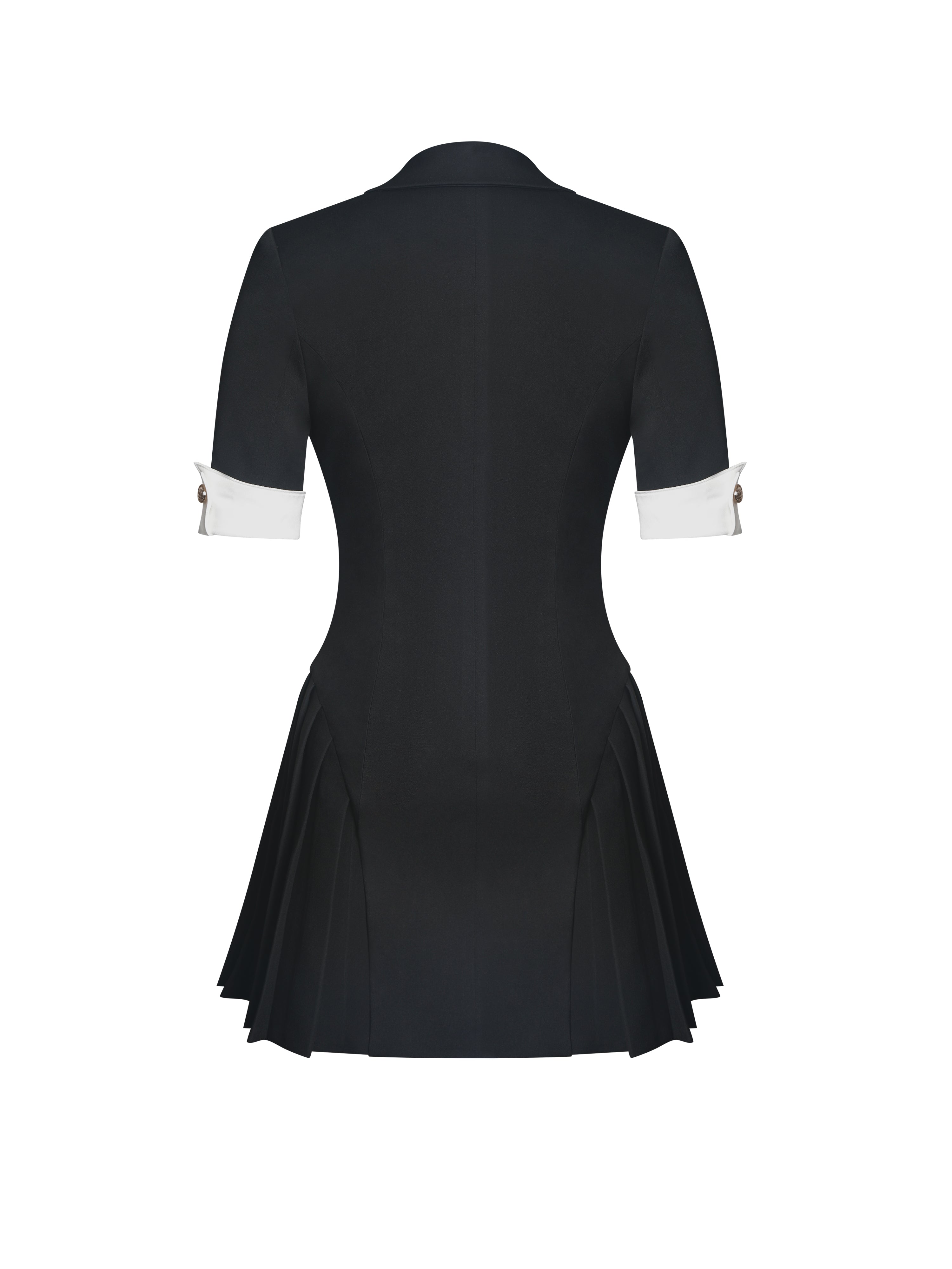 Ilitha Black Woven Crepe Pleated Mini Blazer Dress