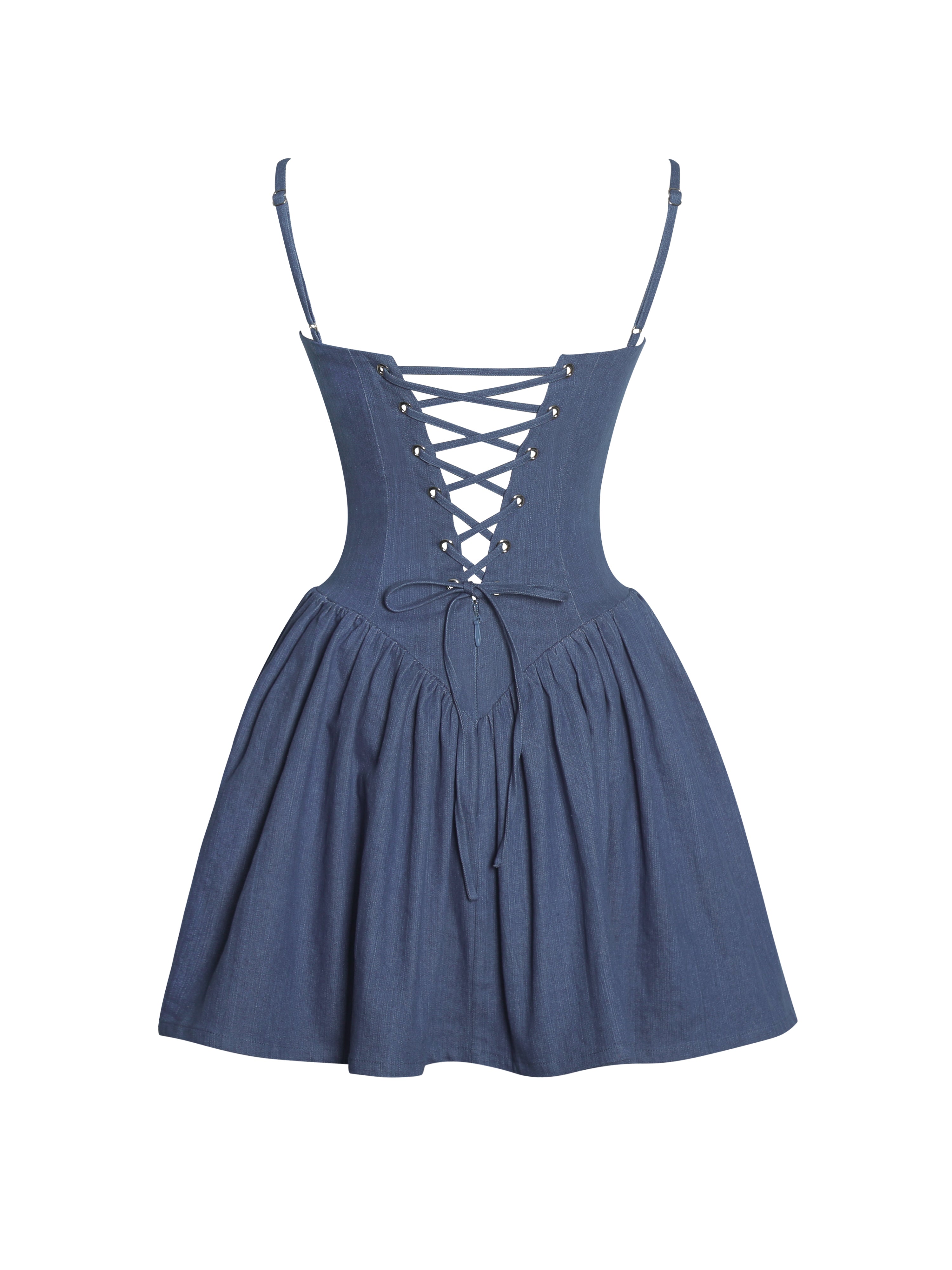 Zafira Cotton Denim Drop Waist Corset Mini Dress