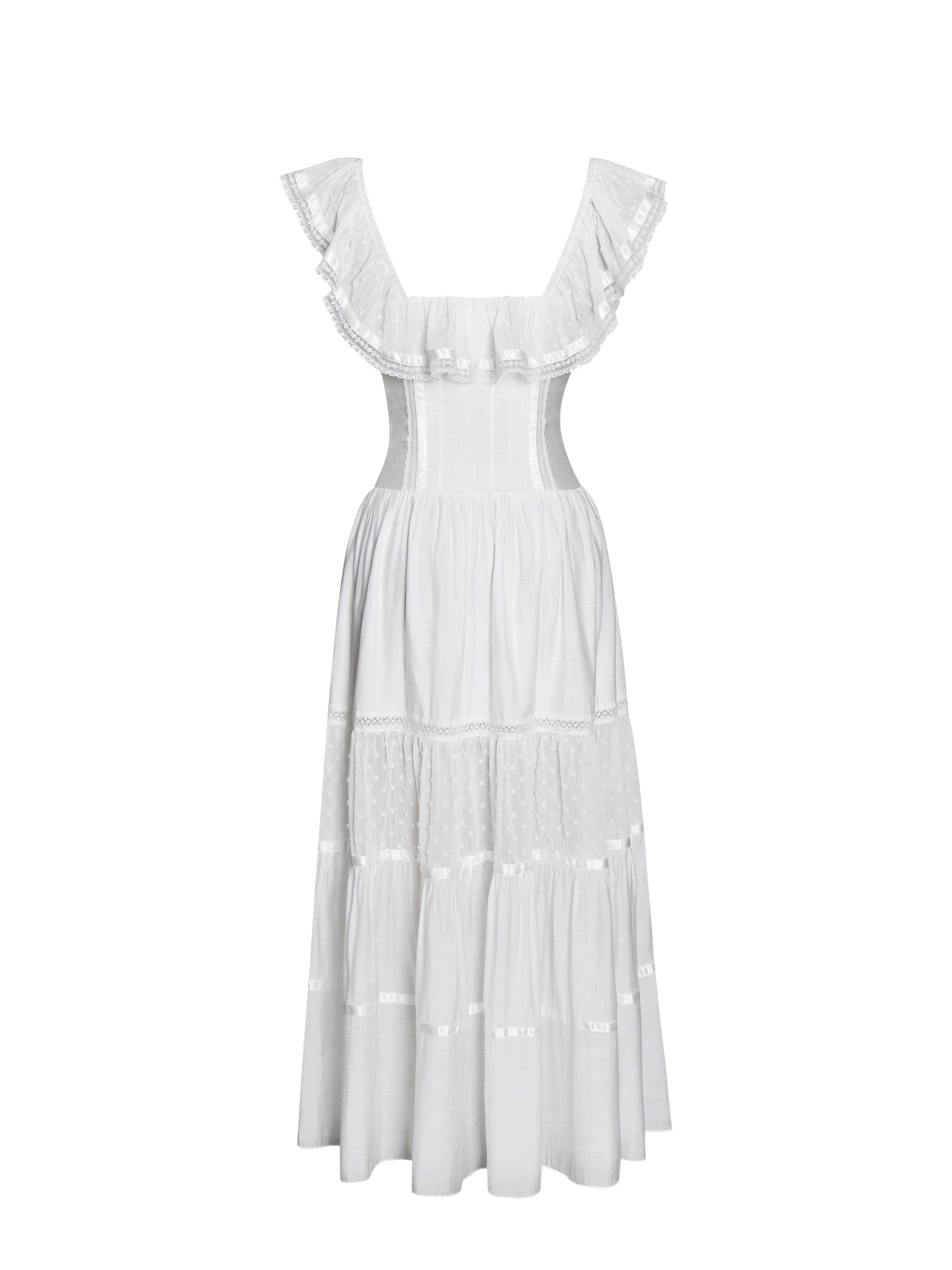 Eden Square Neck Ruffle Trim High Waist Midi Dress