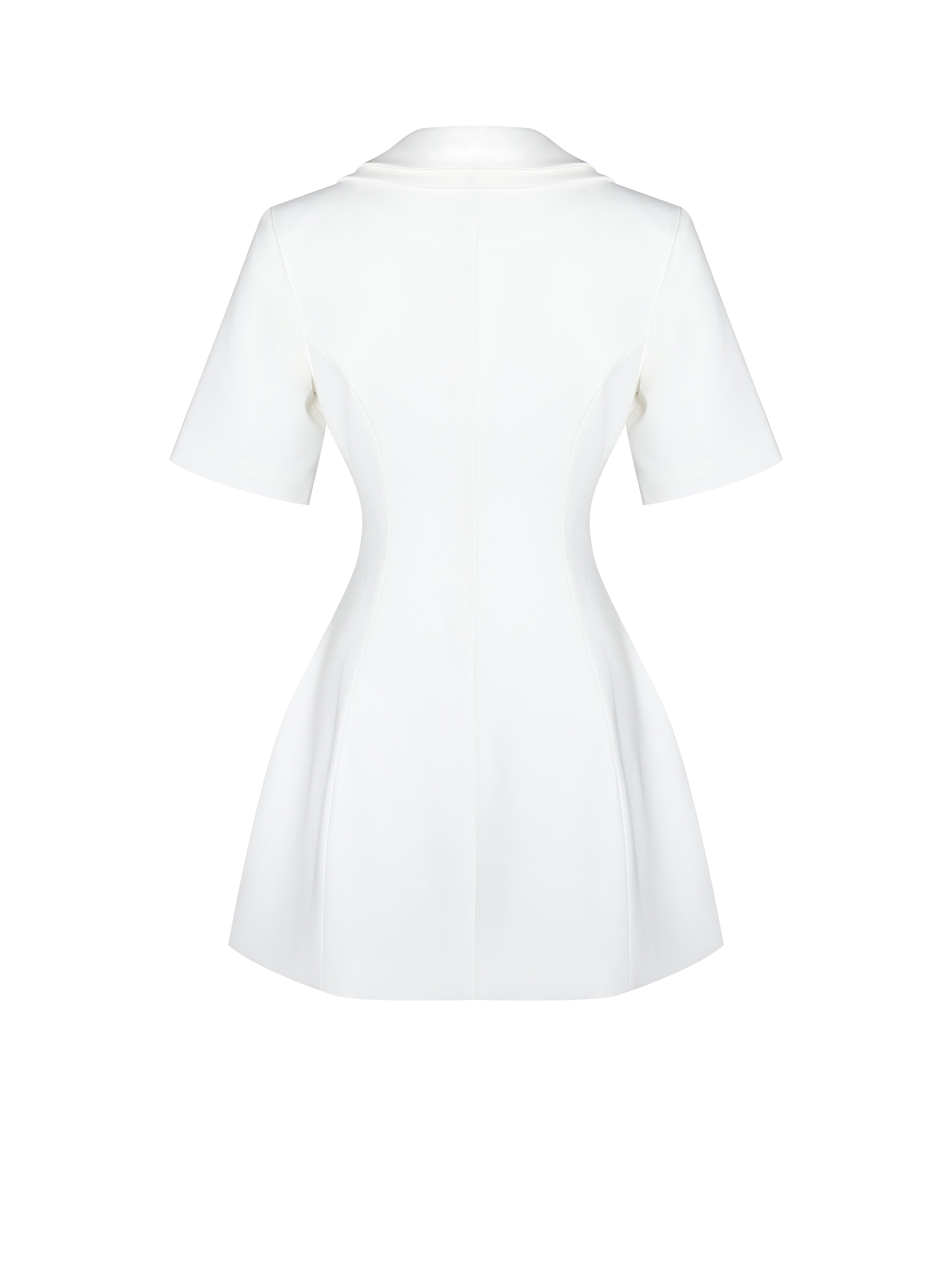 Madelina White Double Breast Satin Trim Blazer Dress