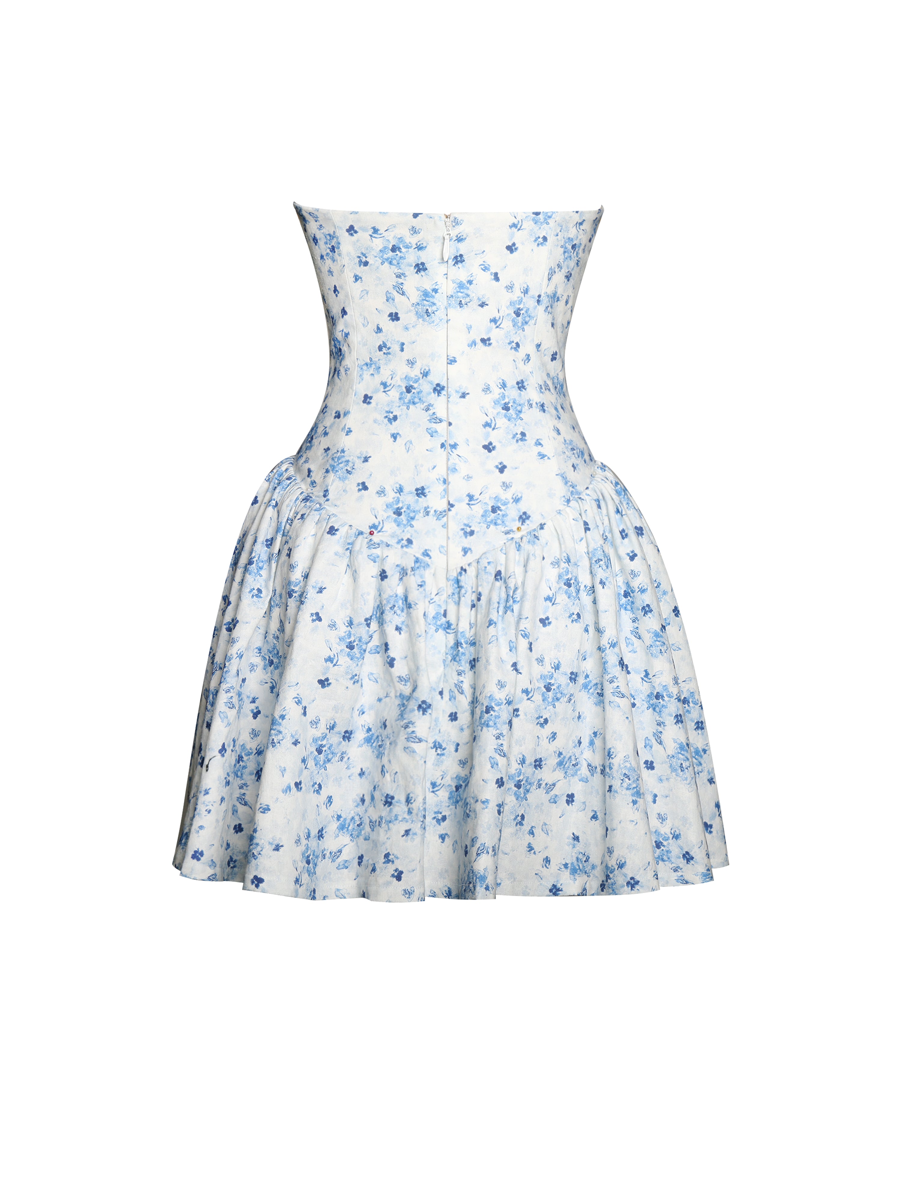 Taleah Blue Floral Print Linen Mini Dress with Lace Trim
