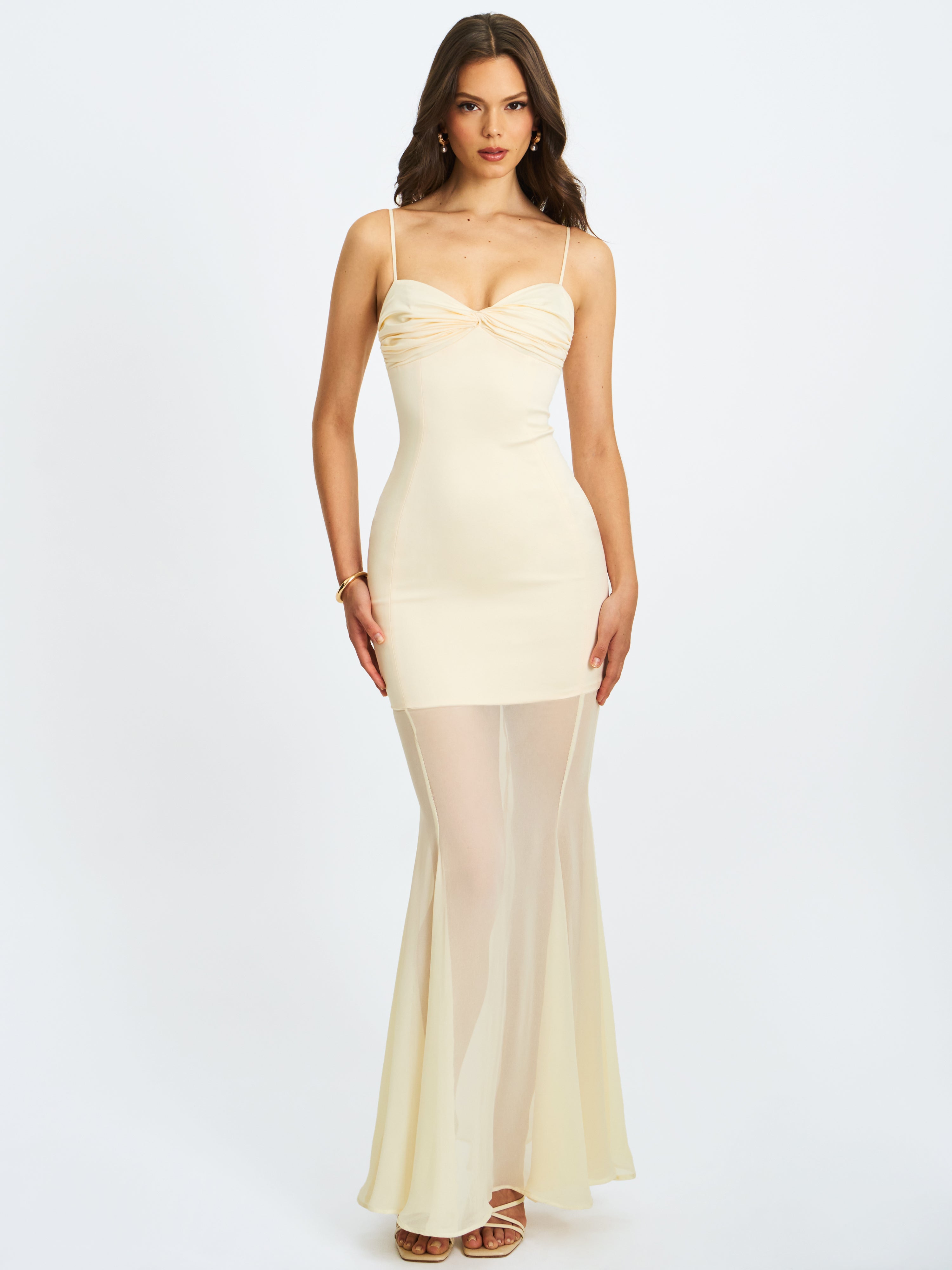 Zayne Butter Yellow Ruch Breast Chiffon Mermaid Maxi Dress