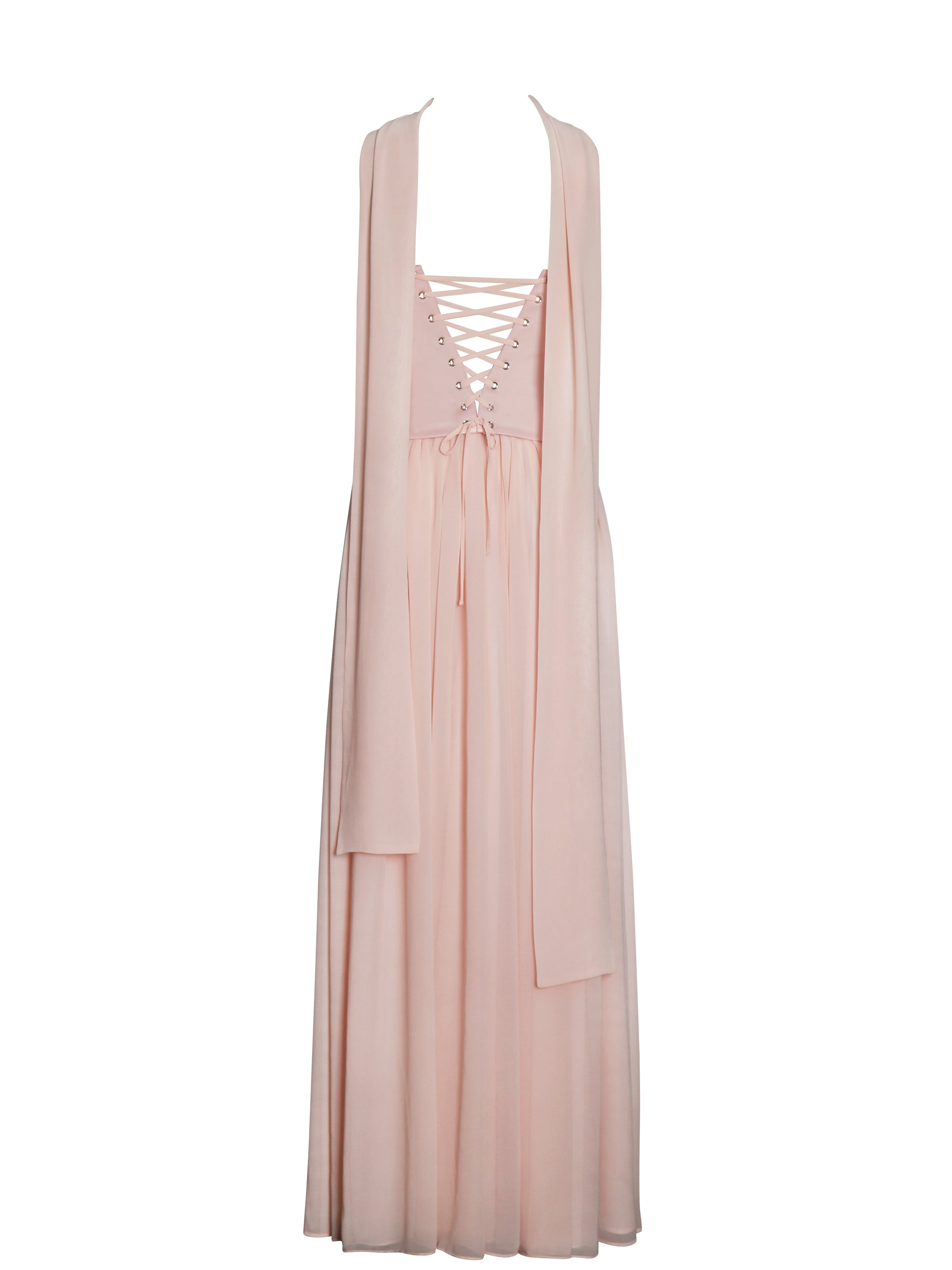Qianna Baby Pink Peplum Top Drop Waist Chiffon Gown