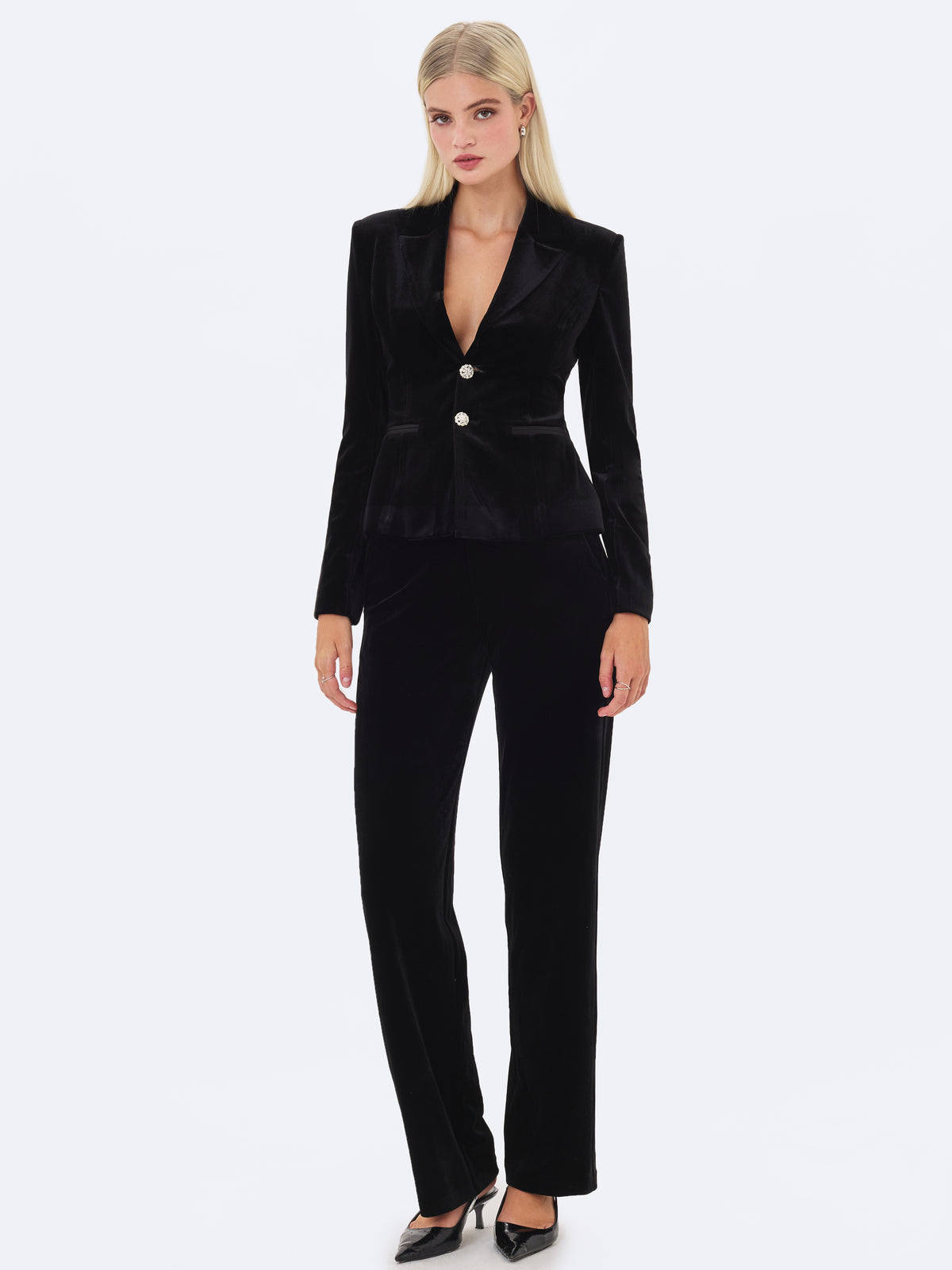 Ronnie Low-Waisted Straight-Leg Black Velvet Pants