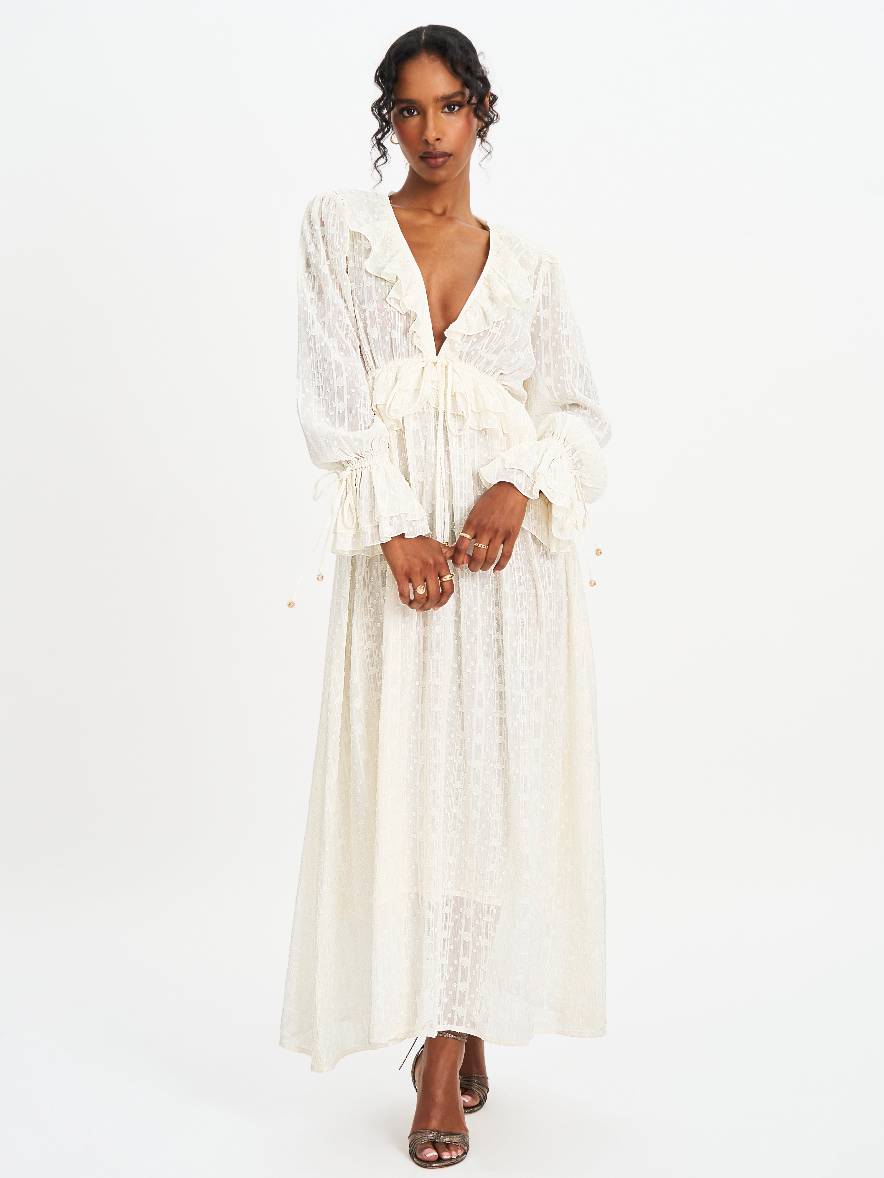 Safiya Jacquard Chiffon Long Sleeve Maxi Dress